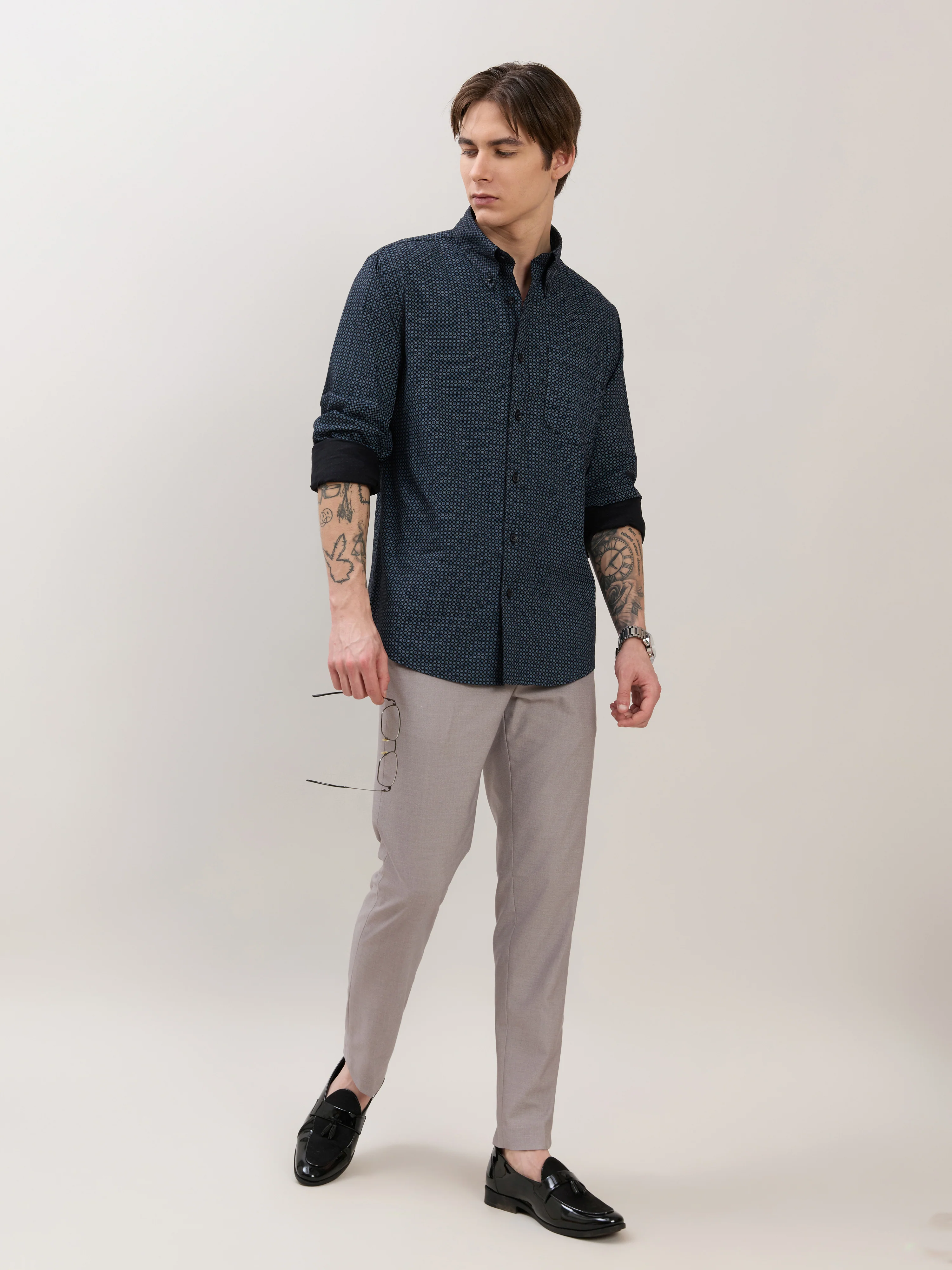 Nerelo - Smart Fit Printed Cotton Shirt - Midnight Blue - Image 2