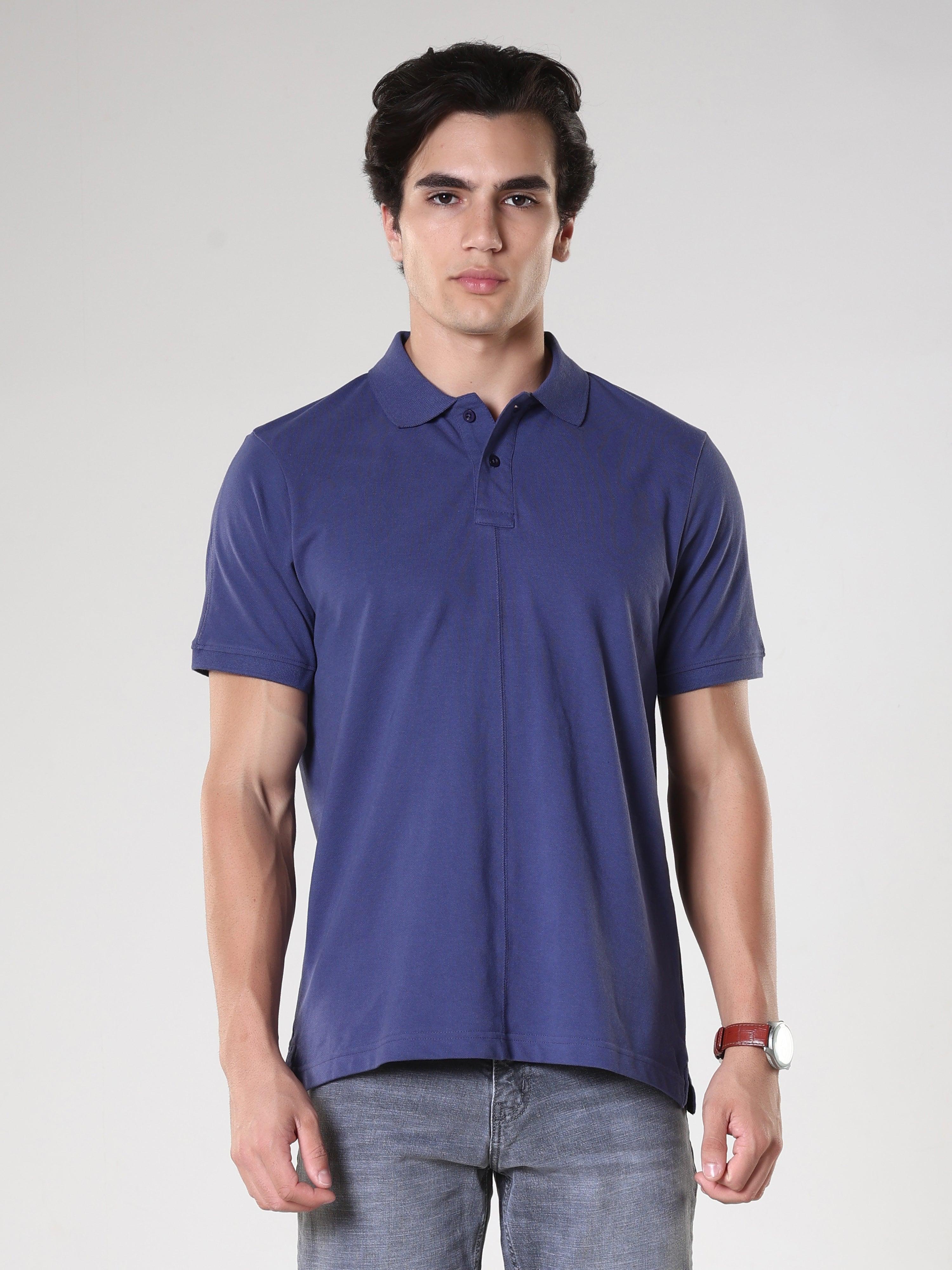 Odessa - Plain Polo T-Shirt- Blue - Image 3