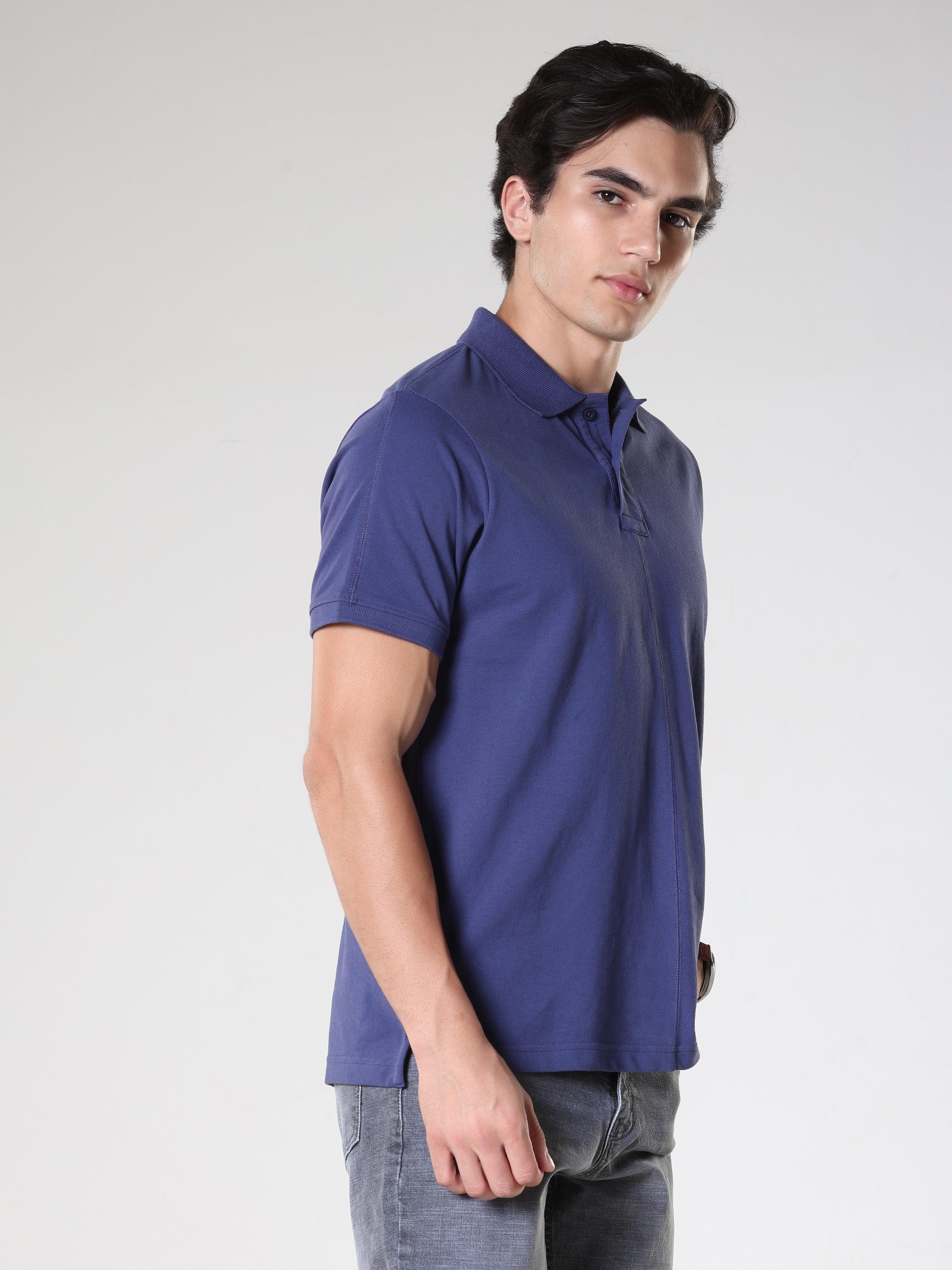 Odessa - Plain Polo T-Shirt- Blue - Image 4