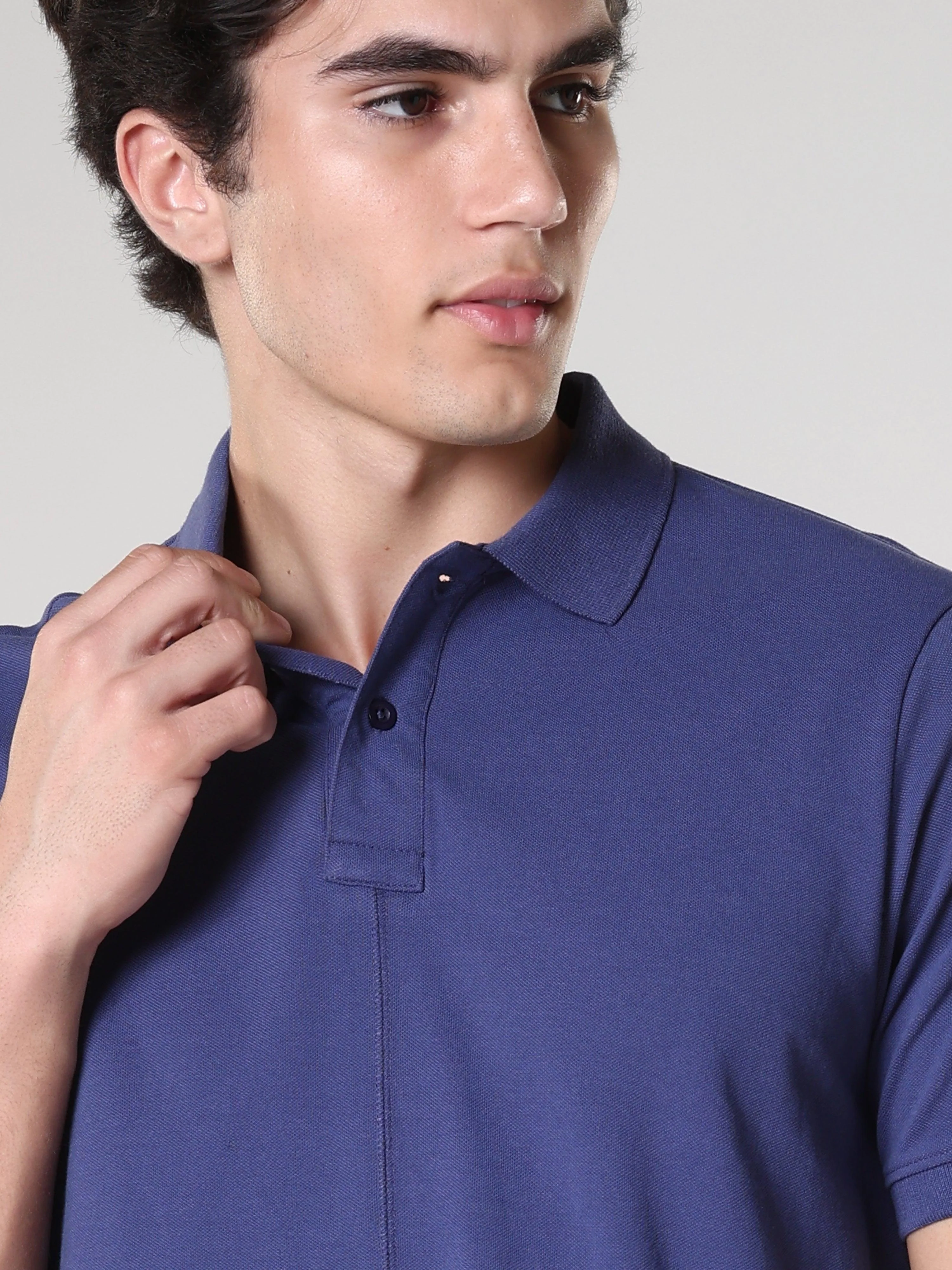 Odessa - Plain Polo T-Shirt- Blue - Image 5