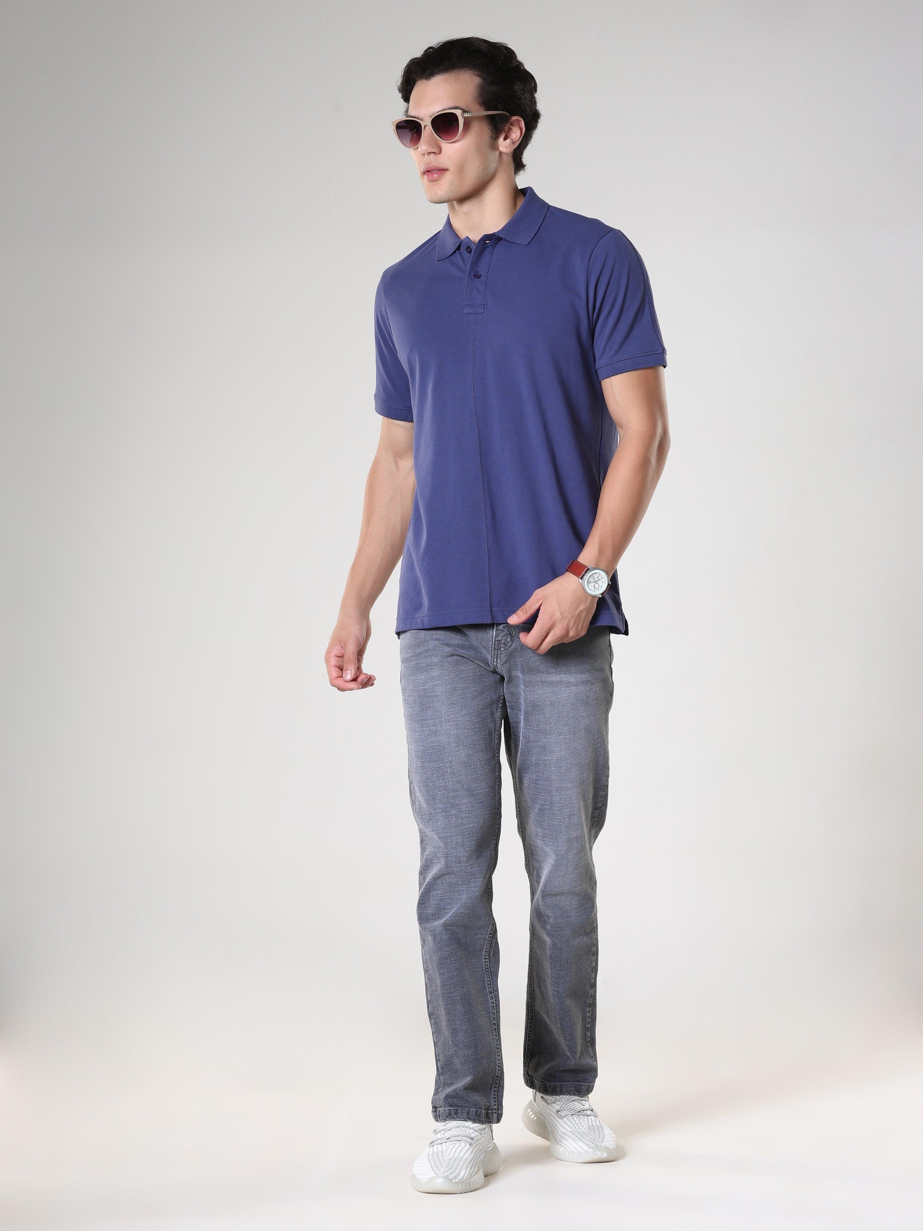 Odessa - Plain Polo T-Shirt- Blue - Image 6