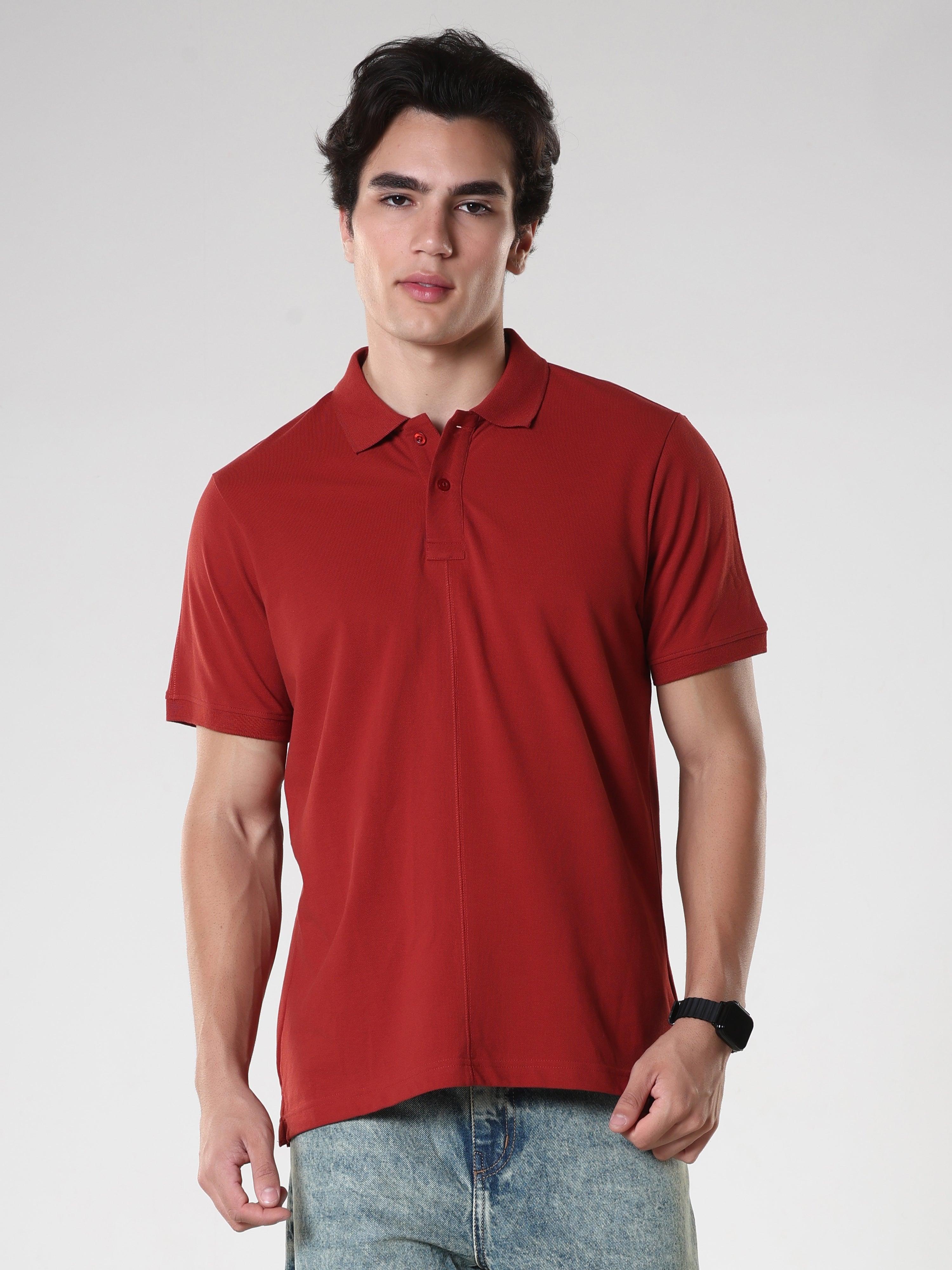 Odessa - Plain Polo T-Shirt- Red - Image 3