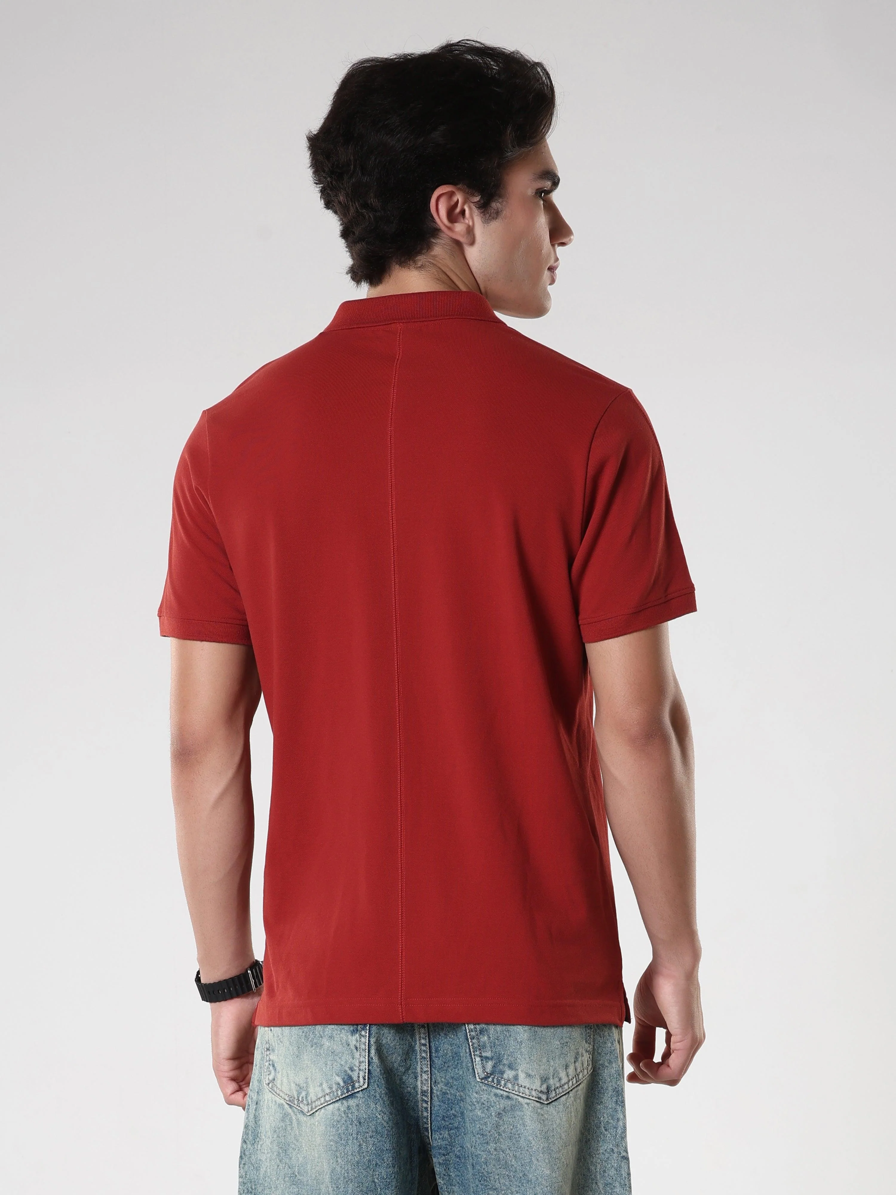 Odessa - Plain Polo T-Shirt- Red - Image 4
