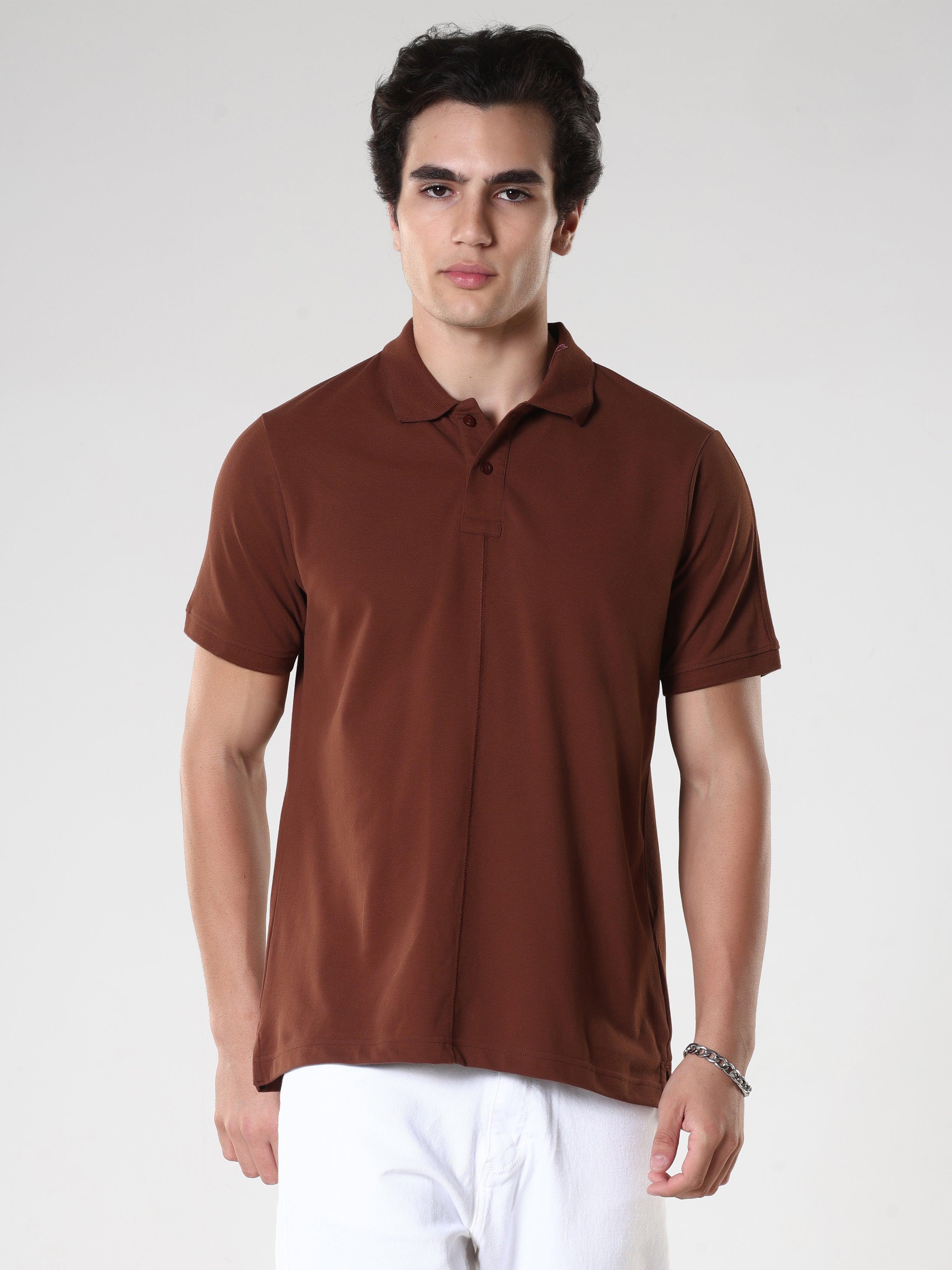 Odessa - Plain Polo T-Shirt- Coffee - Image 3