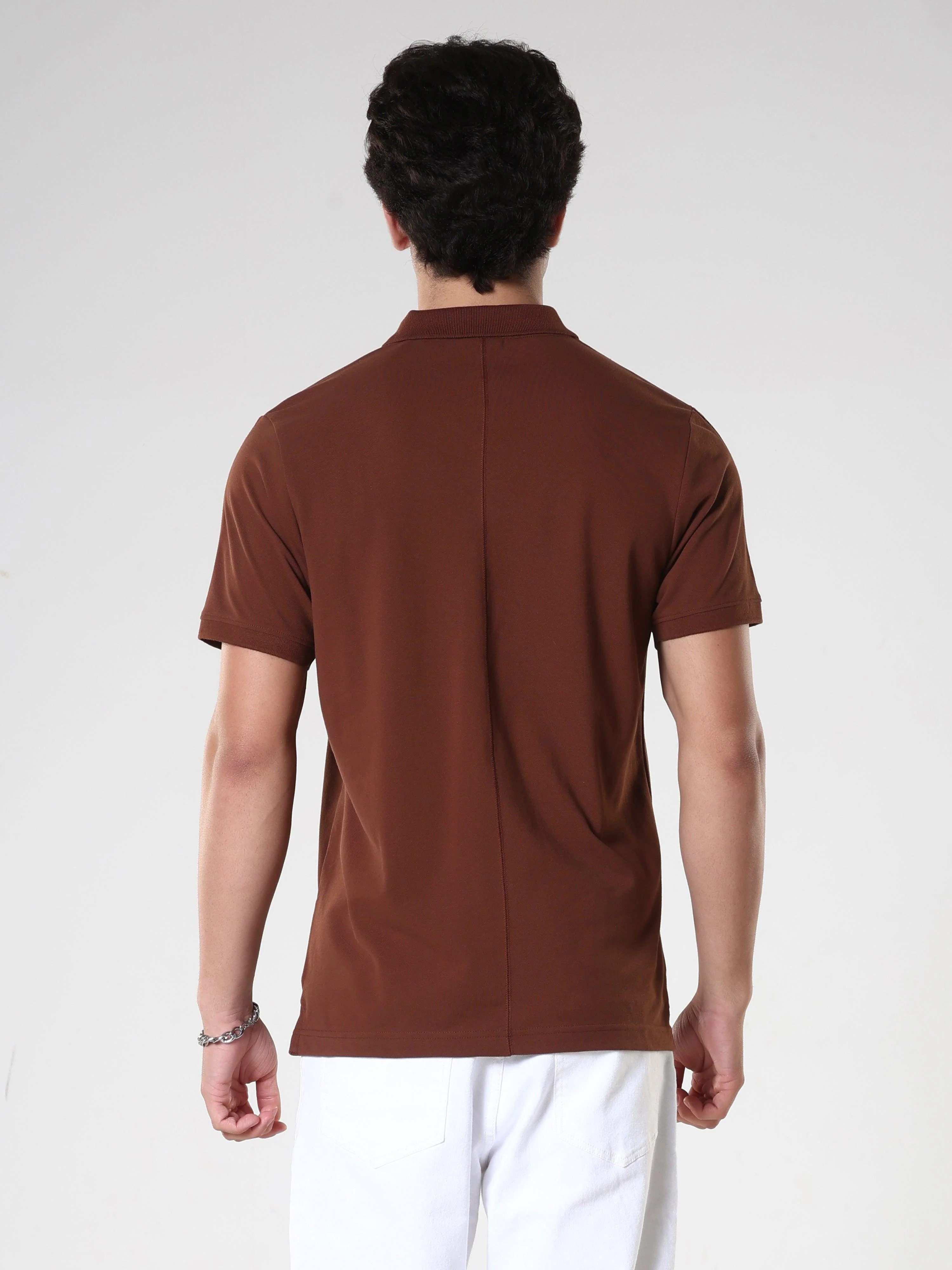 Odessa - Plain Polo T-Shirt- Coffee - Image 4