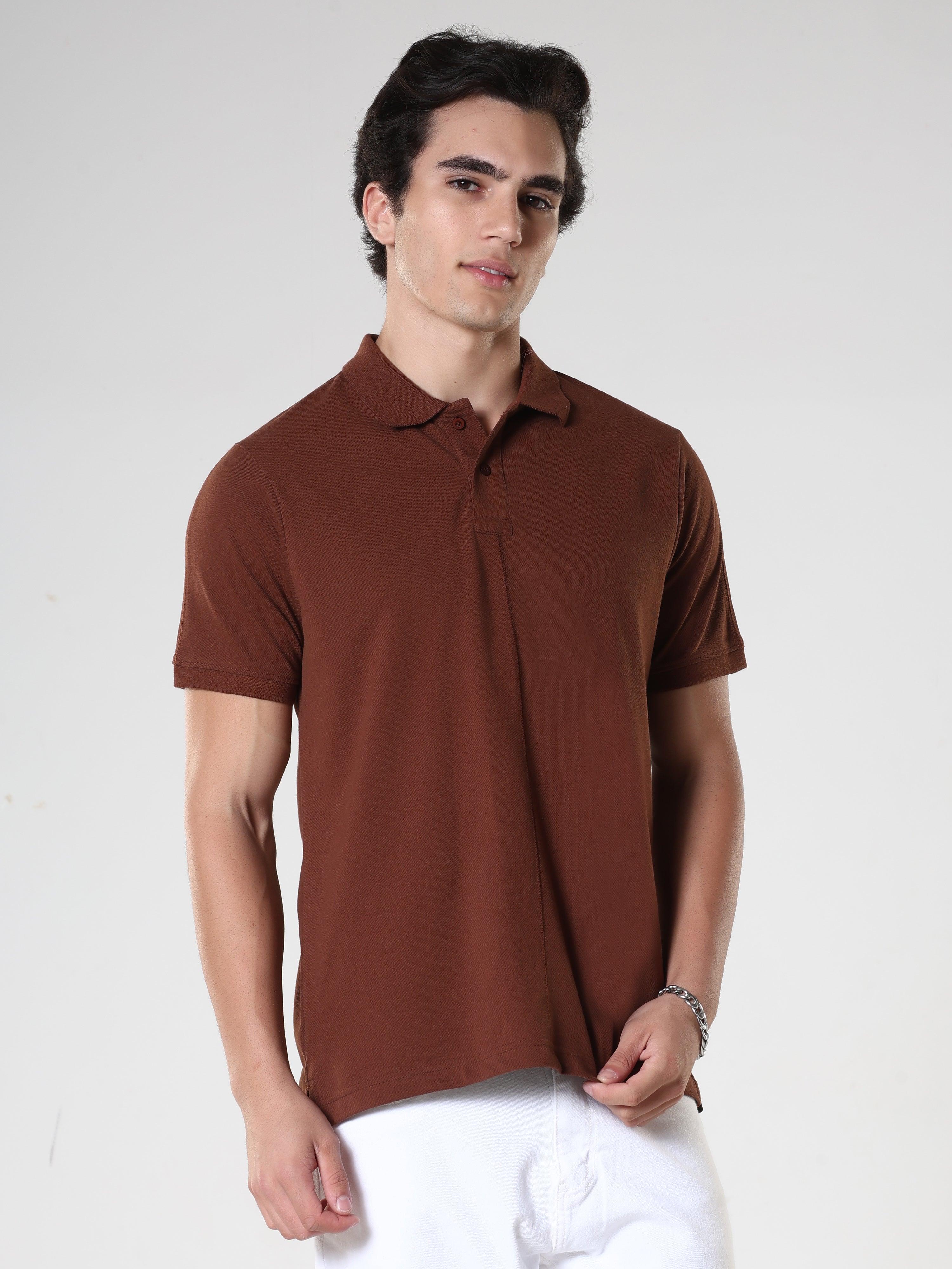 Odessa - Plain Polo T-Shirt- Coffee - Image 5