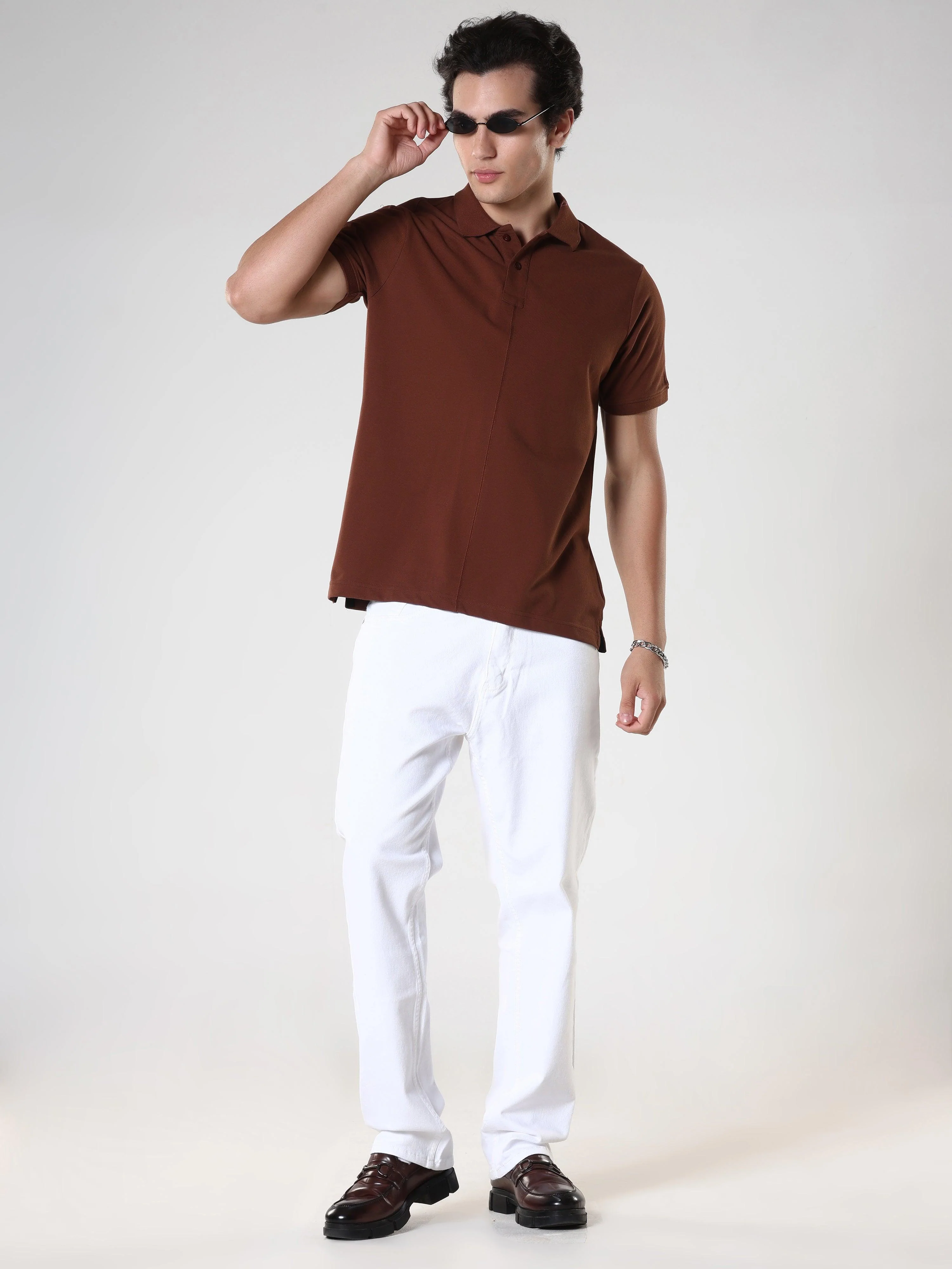Odessa - Plain Polo T-Shirt- Coffee - Image 6