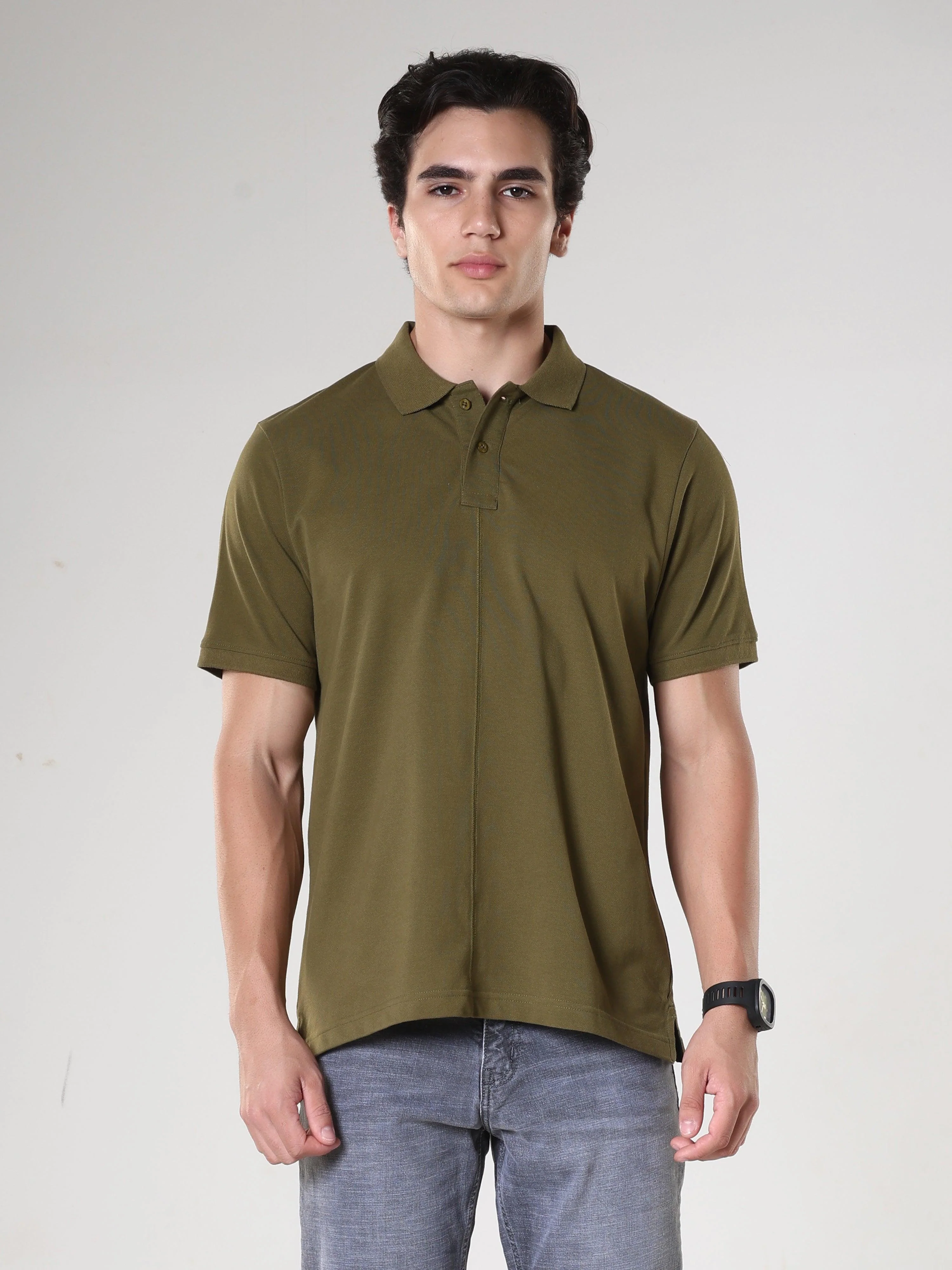 Odessa - Plain Polo T-Shirt- Green - Image 5
