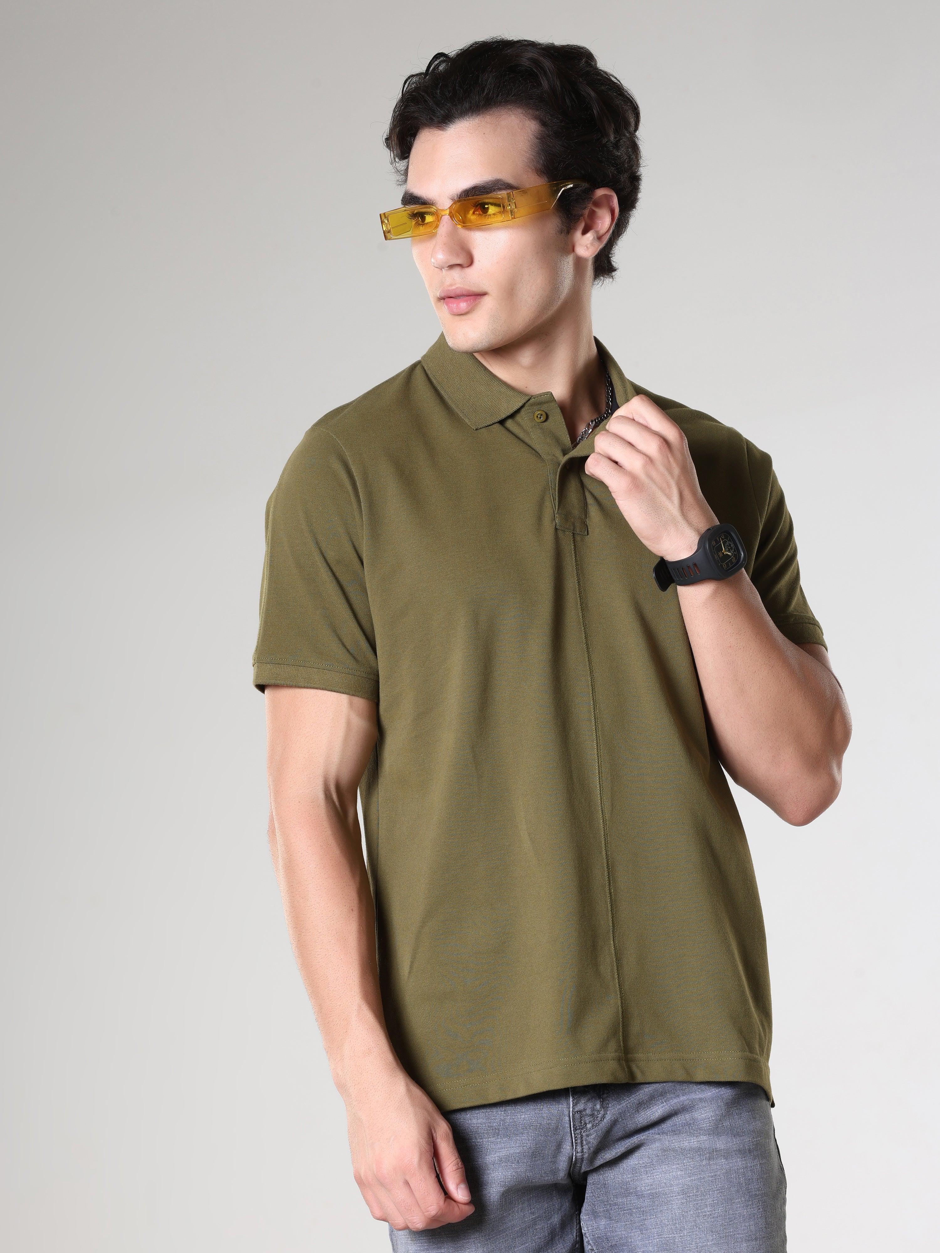 Odessa - Plain Polo T-Shirt- Green - Image 6