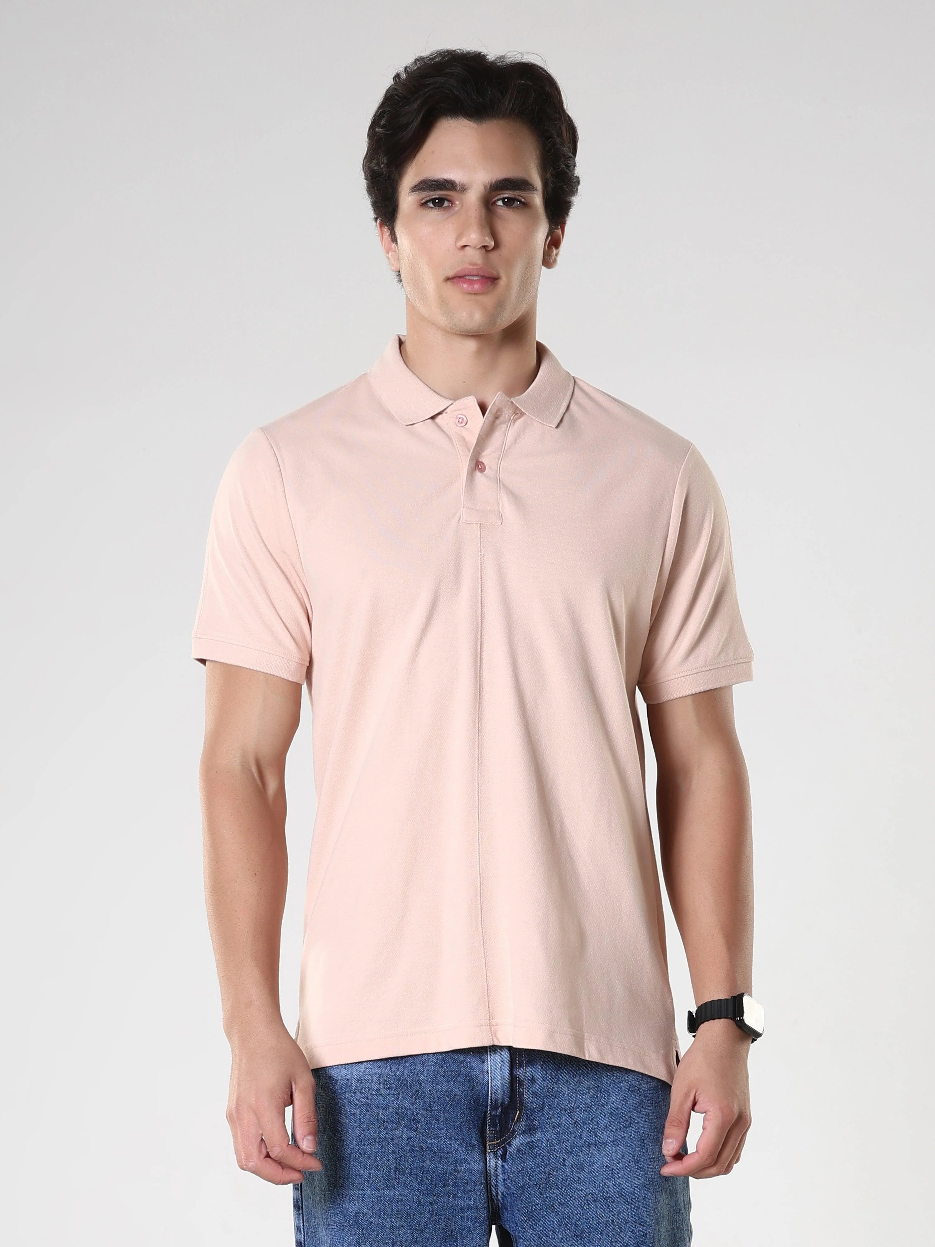 Odessa - Plain Polo T-Shirt- Peach - Image 3