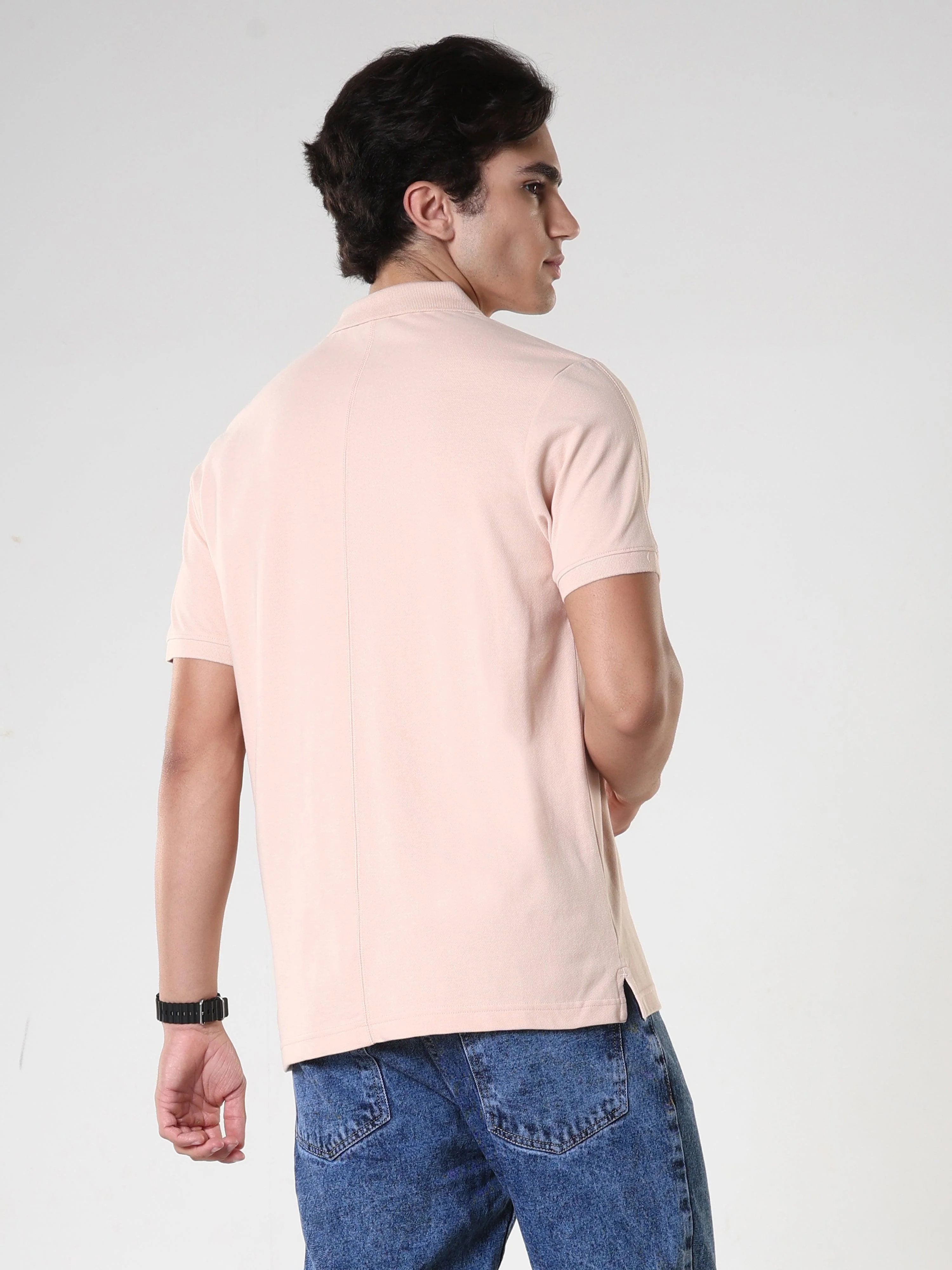 Odessa - Plain Polo T-Shirt- Peach - Image 4