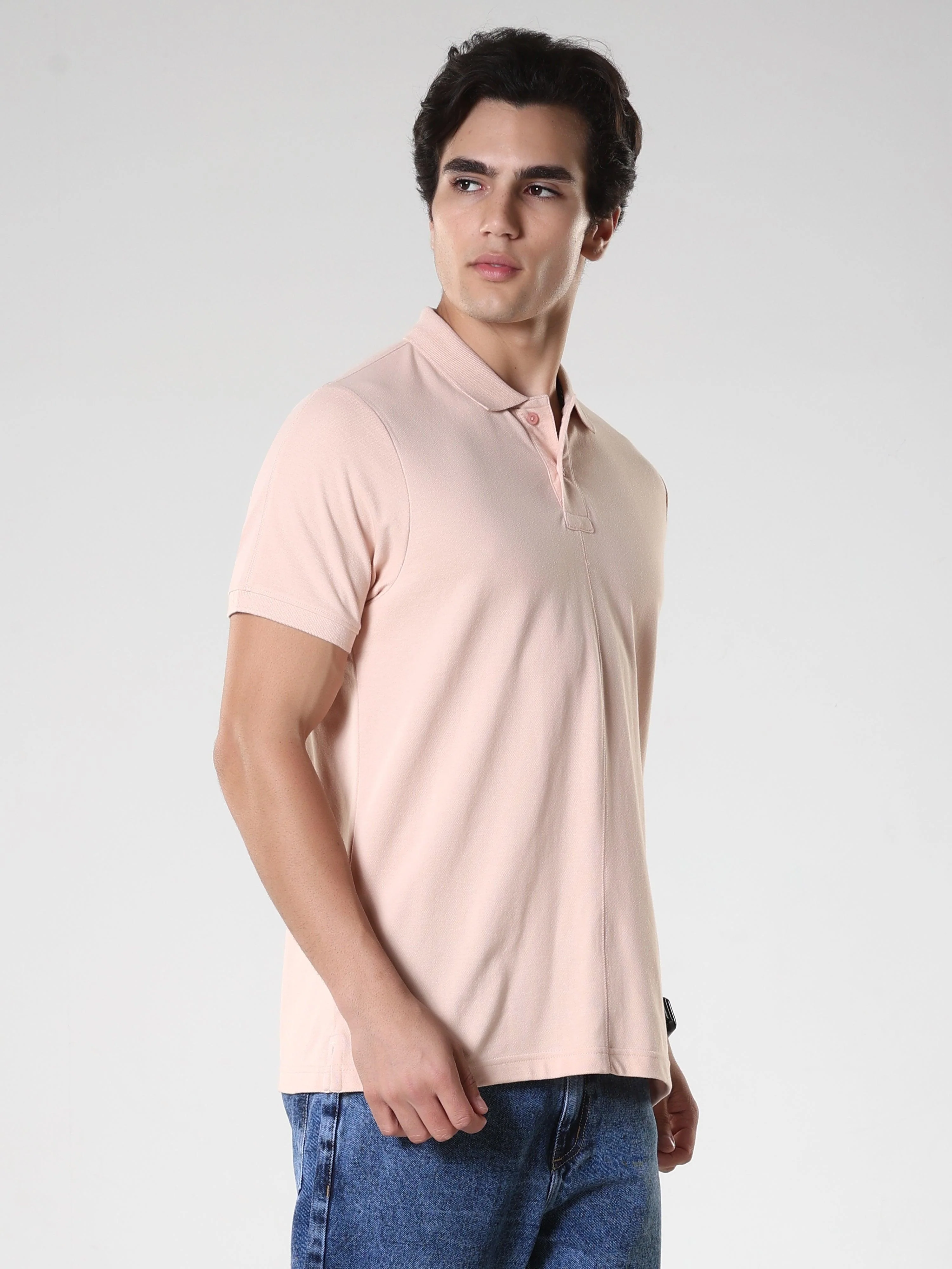Odessa - Plain Polo T-Shirt- Peach - Image 5