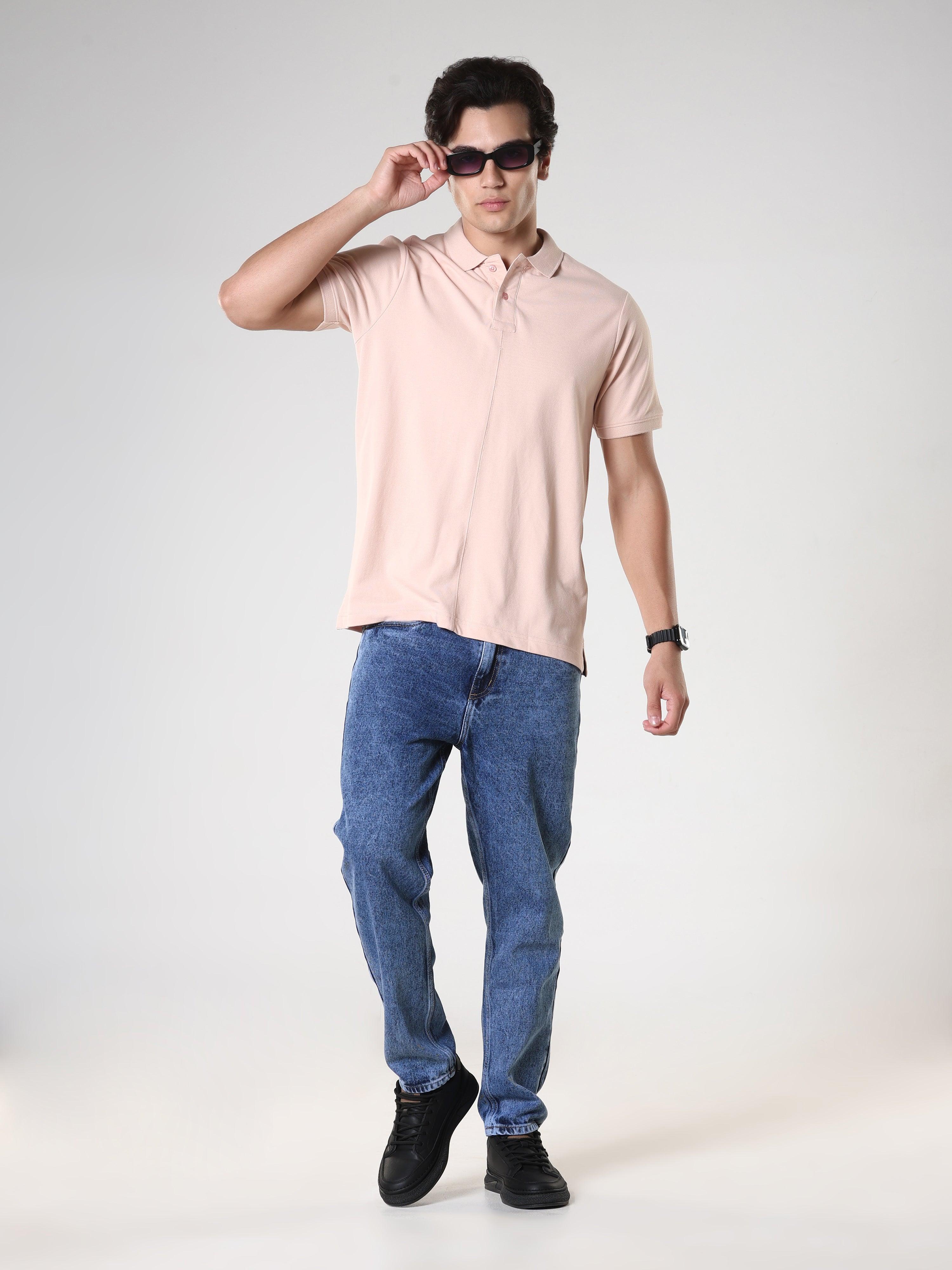 Odessa - Plain Polo T-Shirt- Peach - Image 6