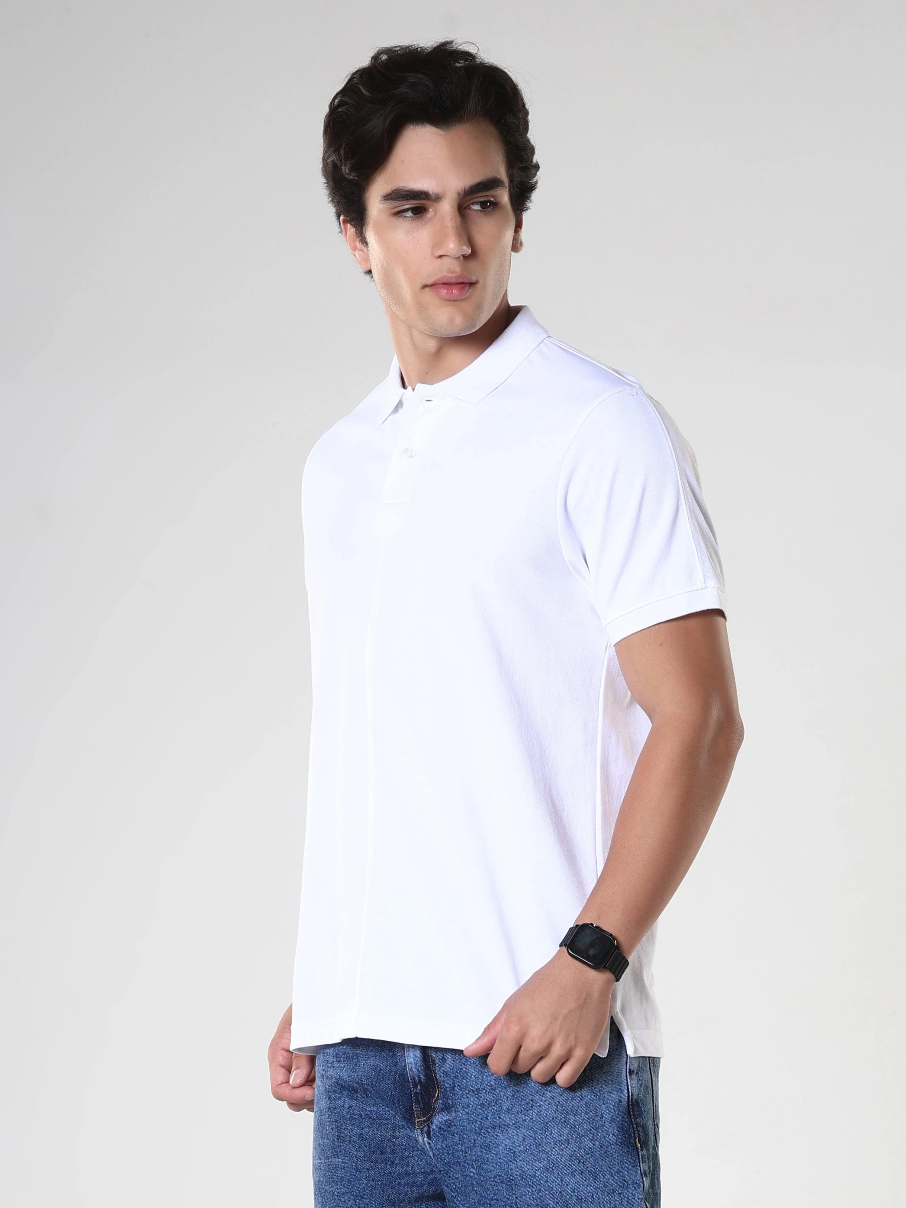 Odessa - Plain Polo T-Shirt- White - Image 3