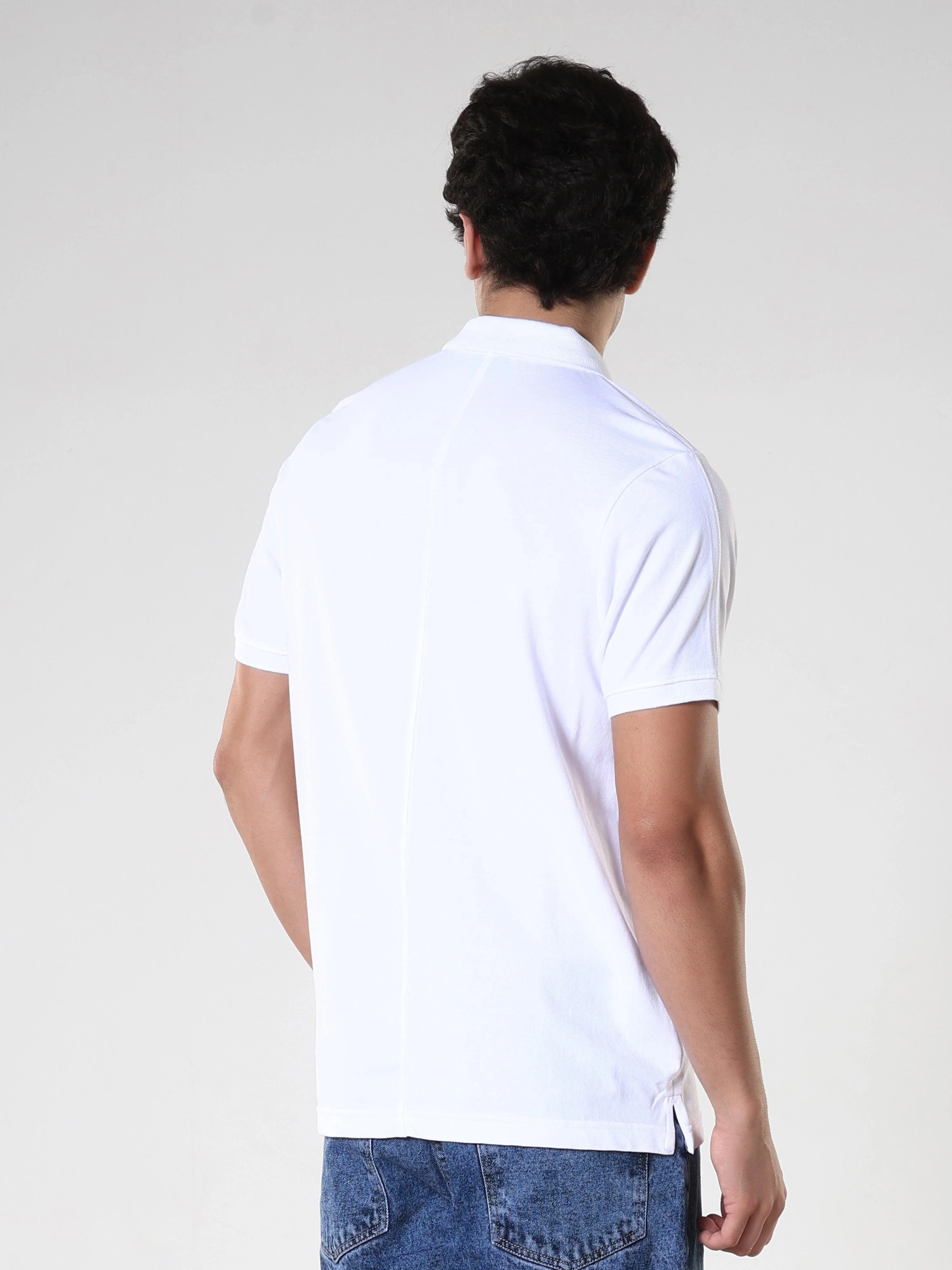 Odessa - Plain Polo T-Shirt- White - Image 4