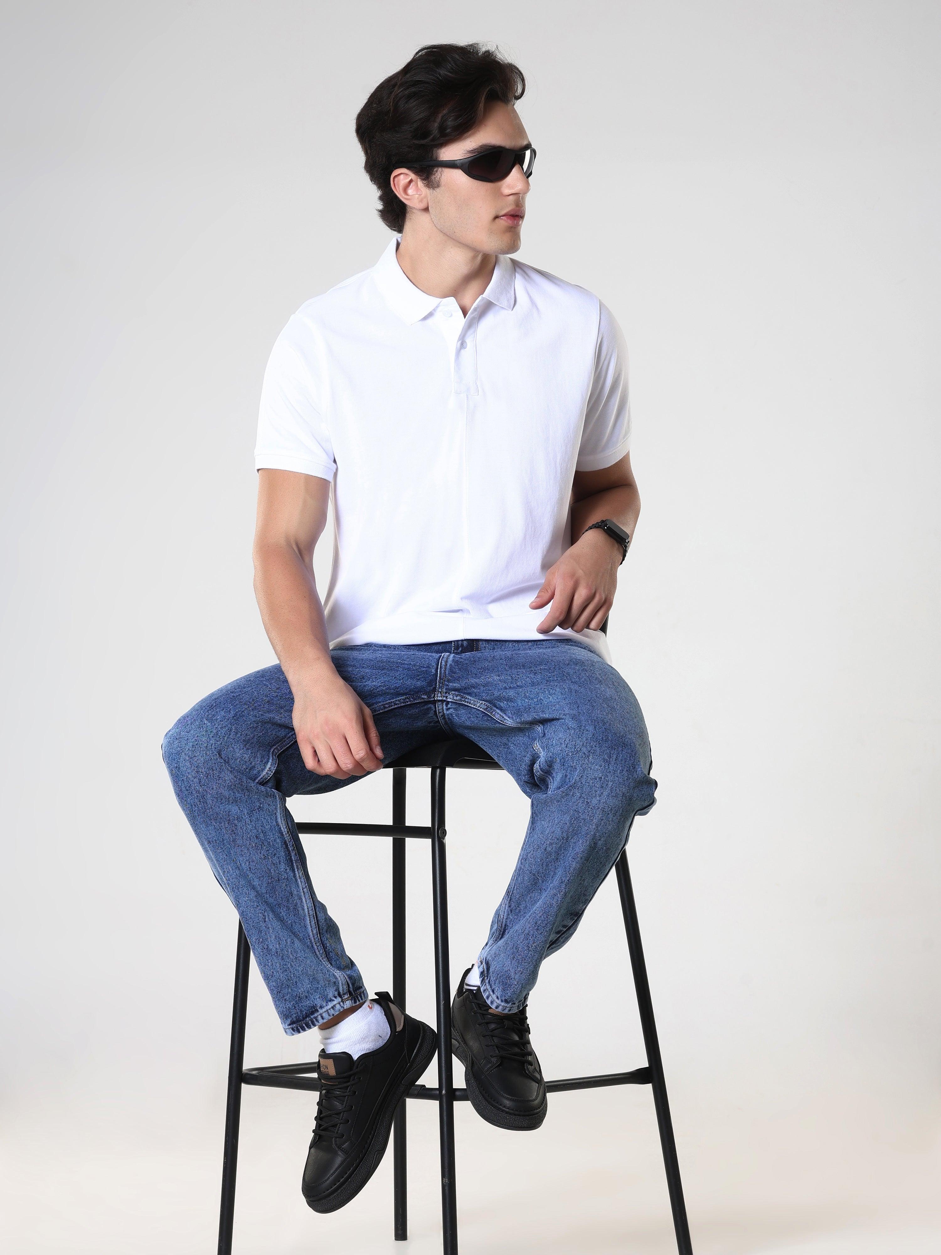 Odessa - Plain Polo T-Shirt- White - Image 6