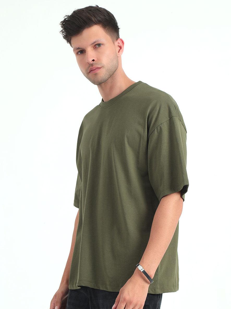 Olive Baggy Fit Round Neck T-Shirt - Image 5