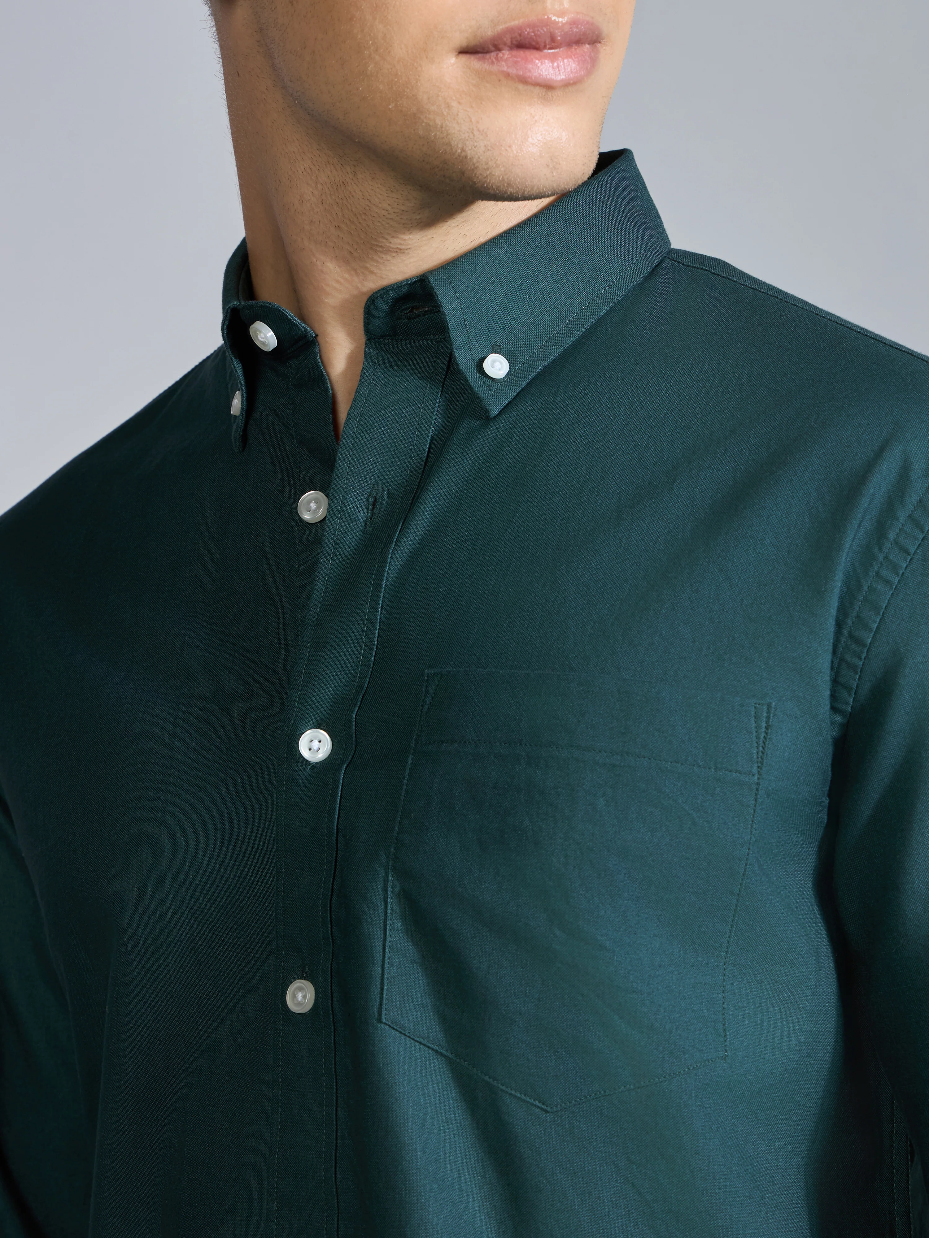 Orbit - Relaxed Fit Oxford Shirt With Elbow Patch - Dark Green - Image 3