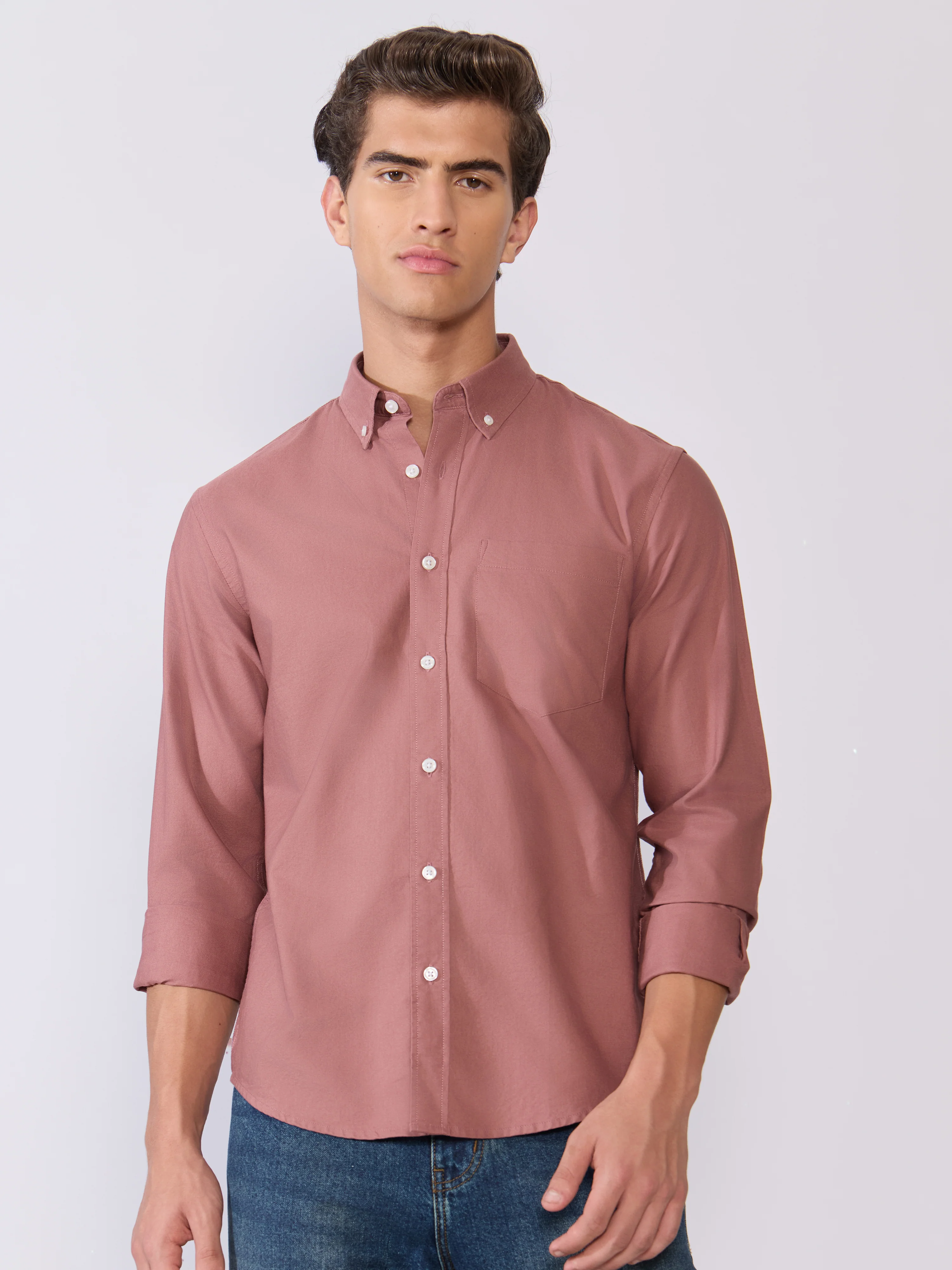 Orbit -  Relaxed Fit Oxford Shirt With Elbow Patch - Dusty Rose - Image 4
