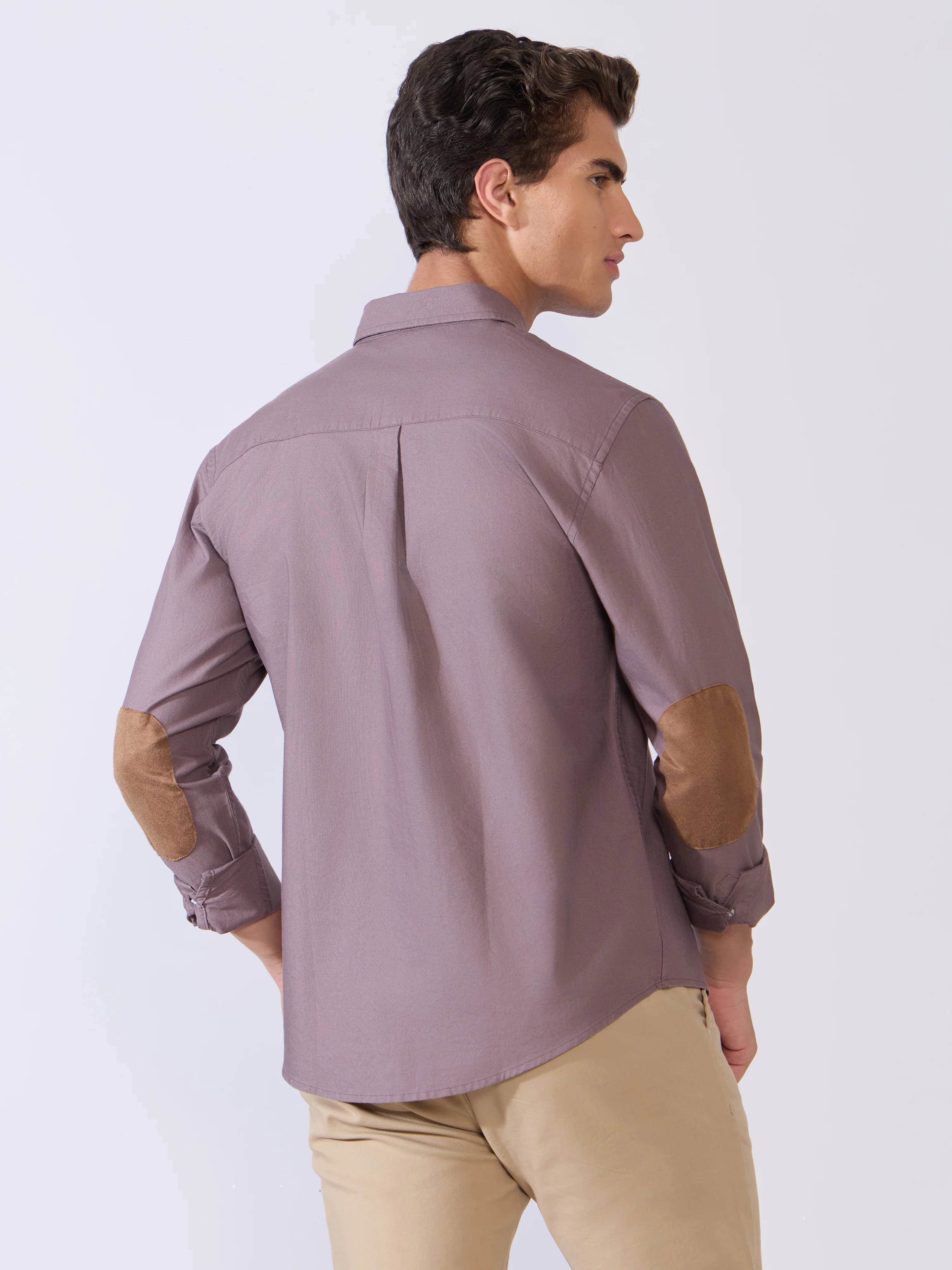 Orbit -  Relaxed Fit Oxford Shirt With Elbow Patch - Plum Wine - Image 6