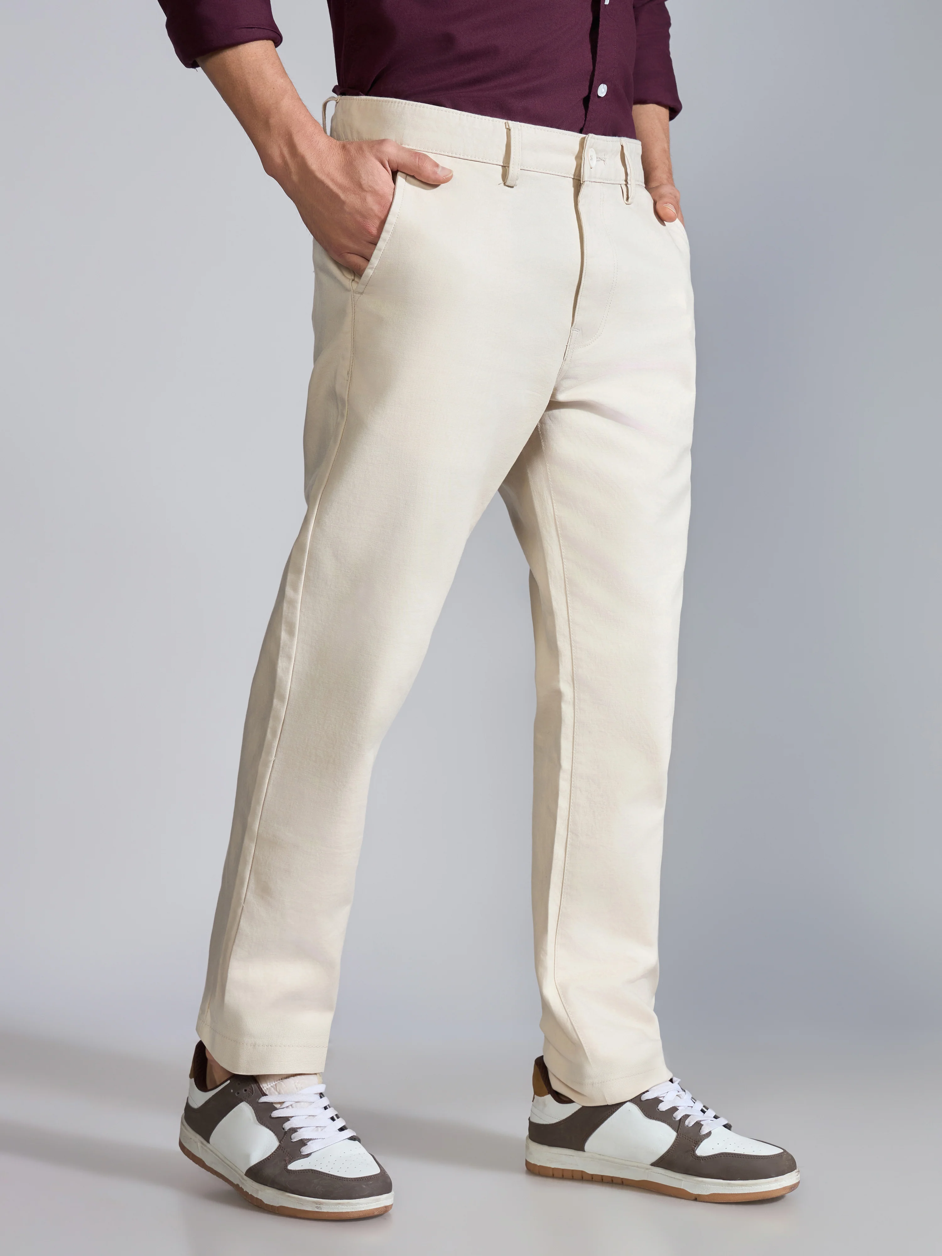 Orren - Slim Fit Cotton Pant - Cream - Image 4