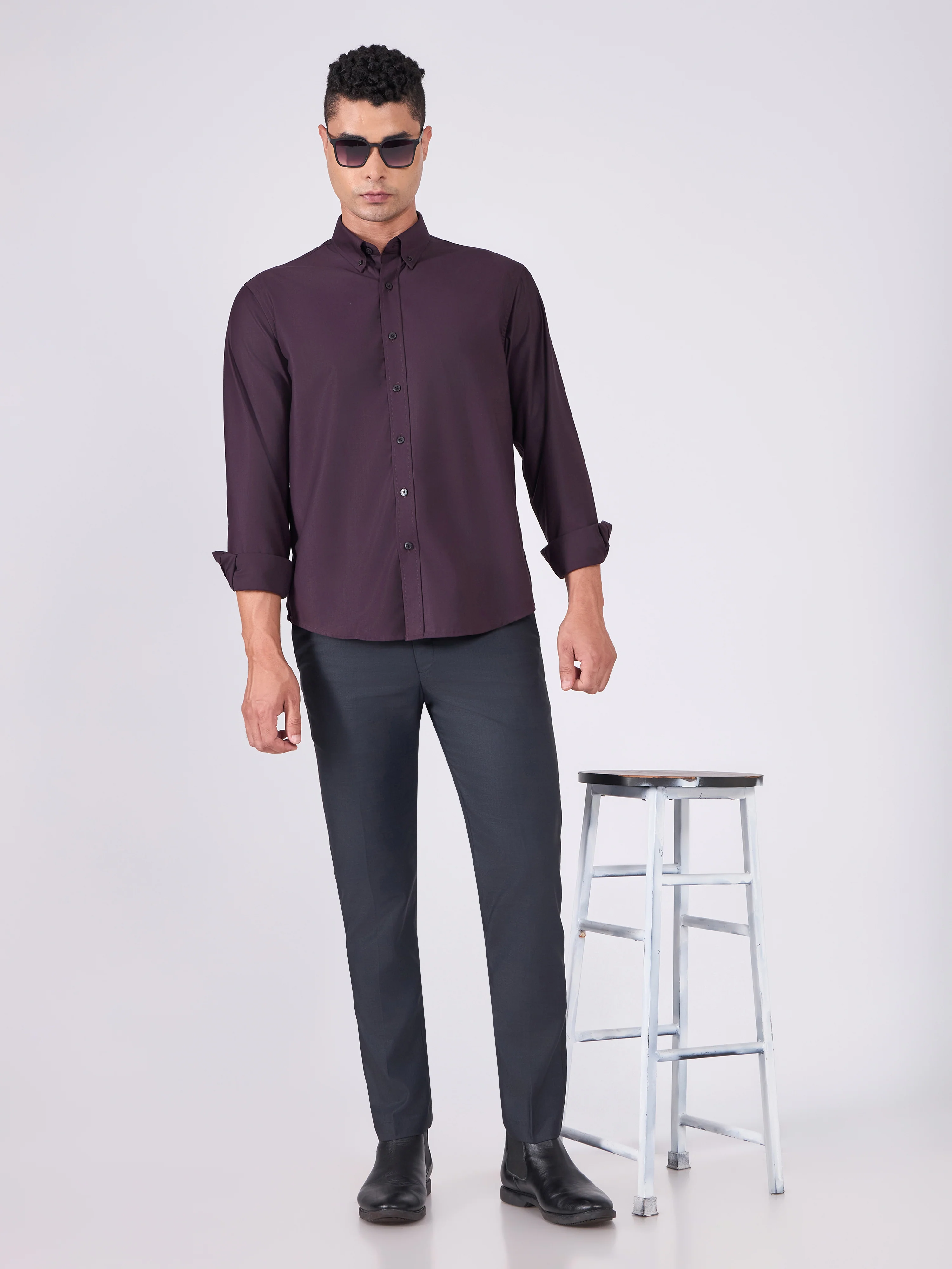 Orville - Tencel Plain Shirt - Dark Lavender - Image 2