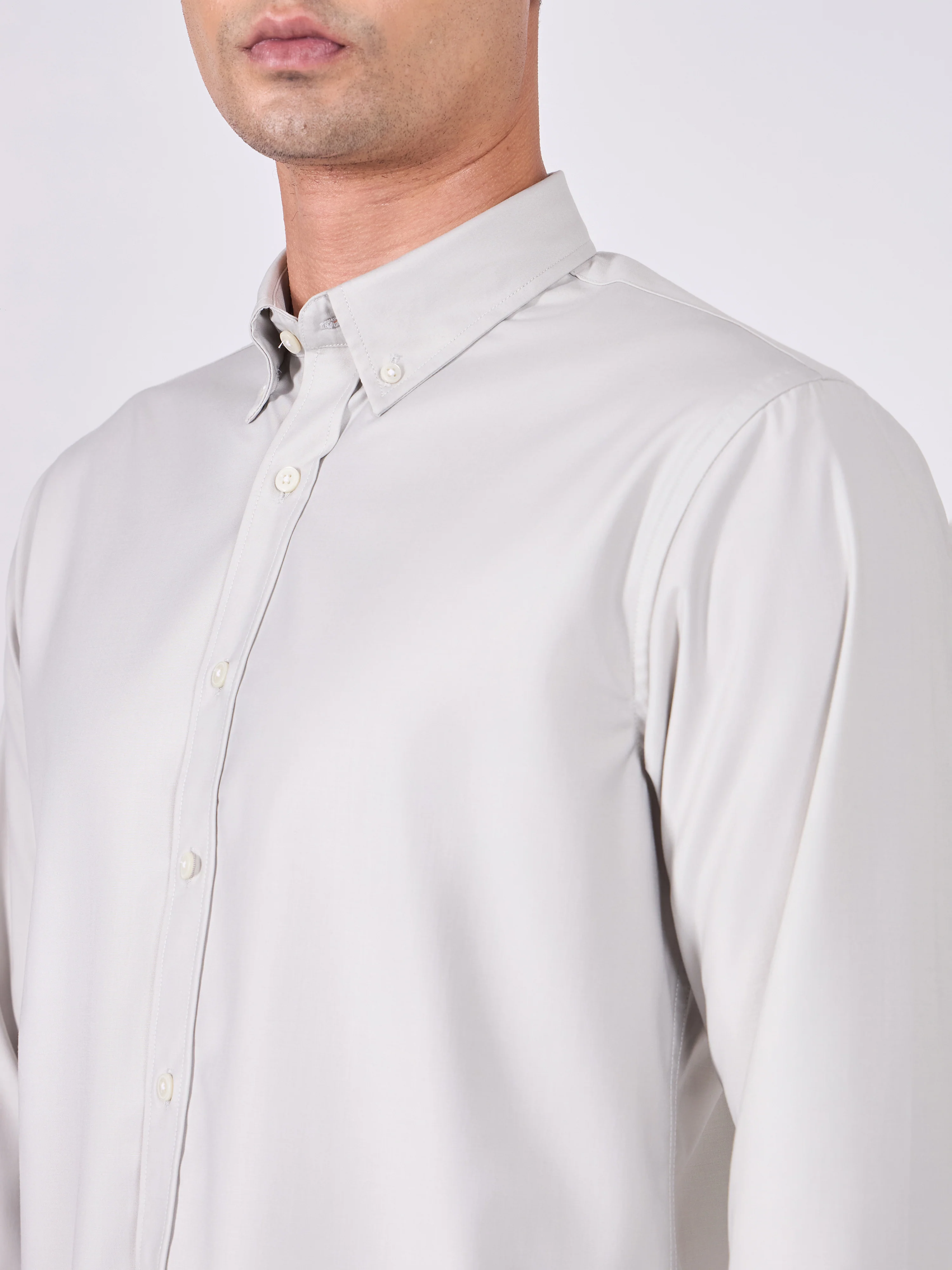 Orville - Tencel Plain Shirt - Light Grey - Image 4