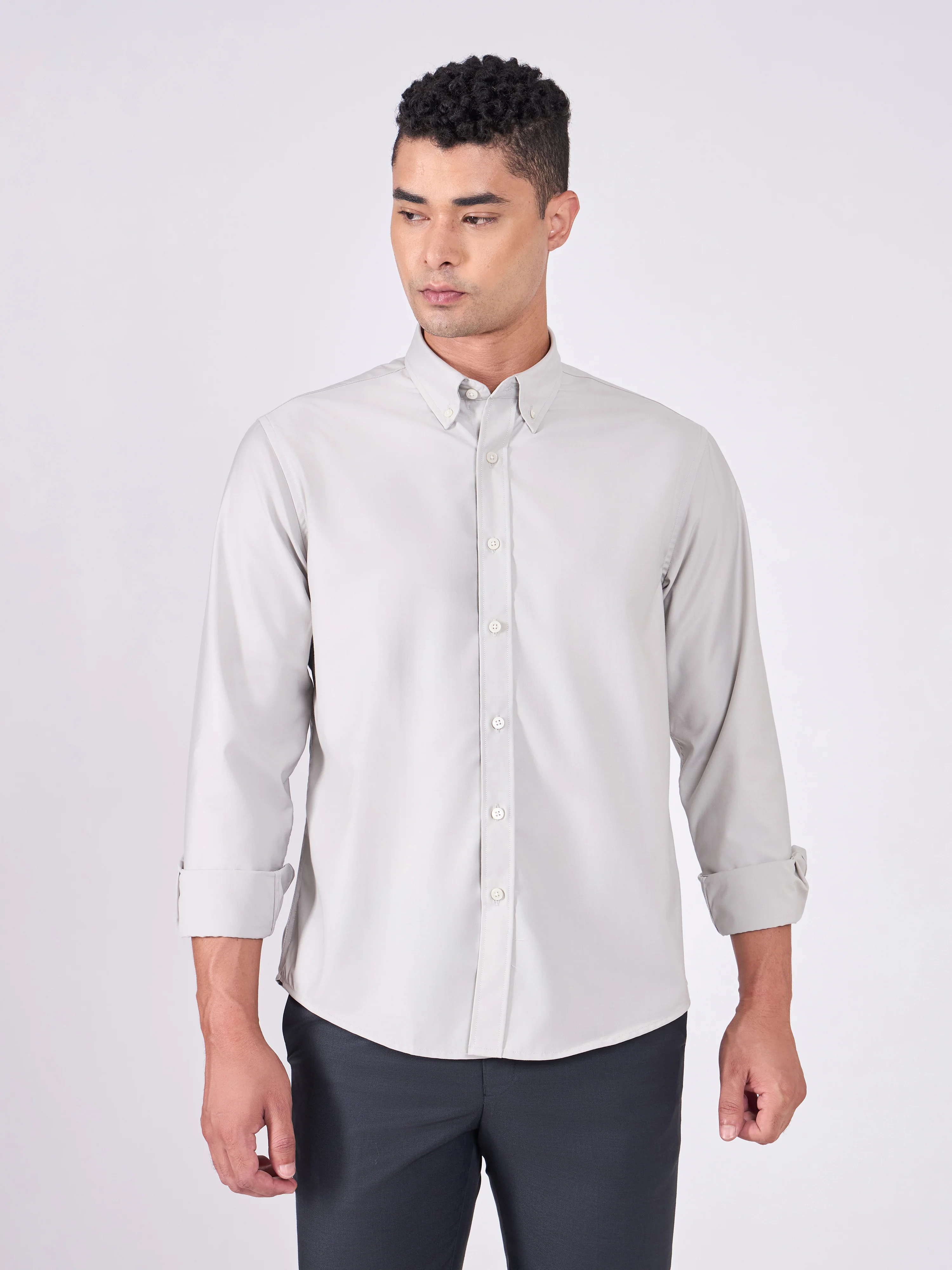 Orville - Tencel Plain Shirt - Light Grey - Image 5