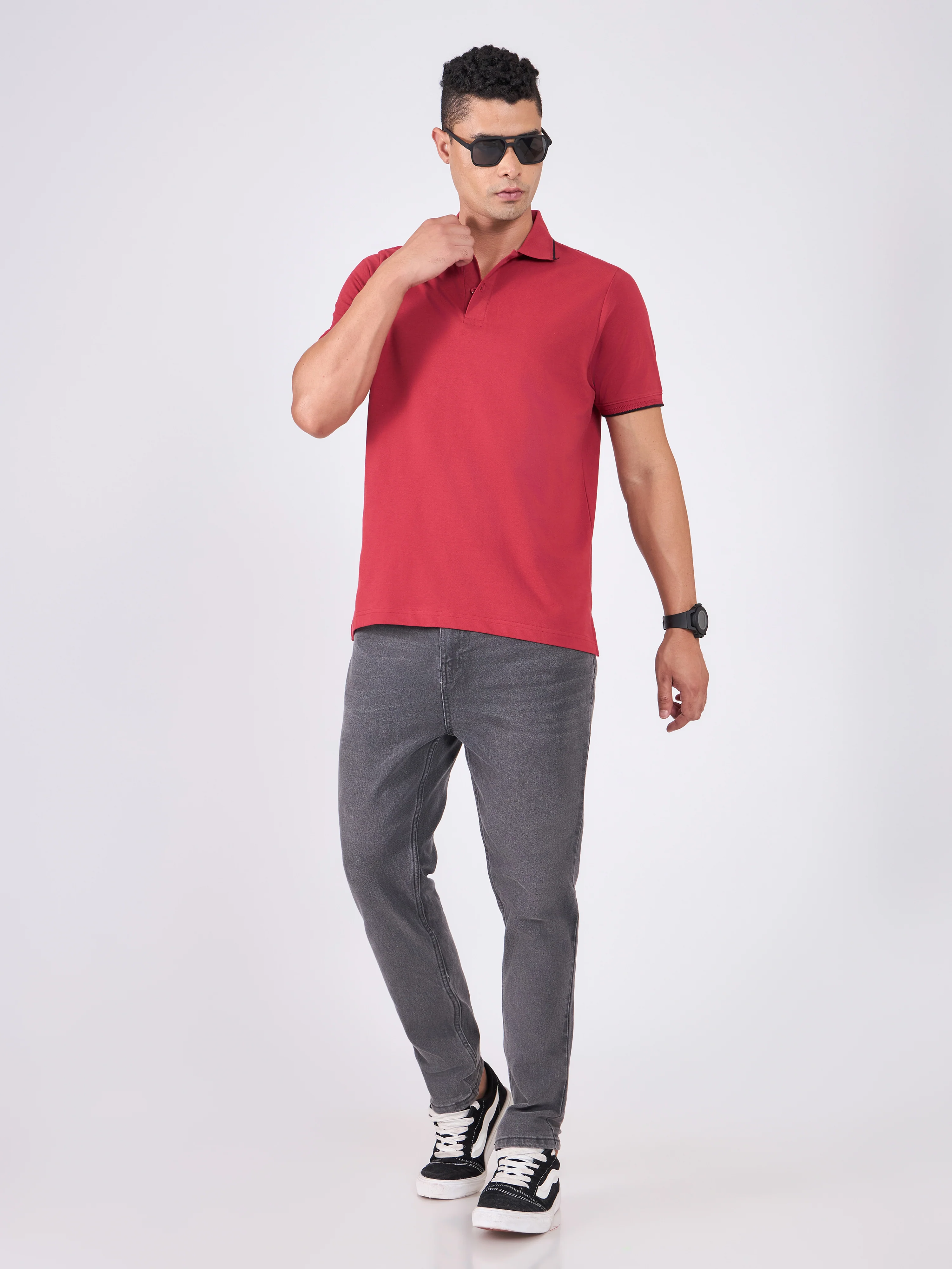 Orwell - Polo T-Shirt with Contrast Tipping -  Robust Red - Image 2