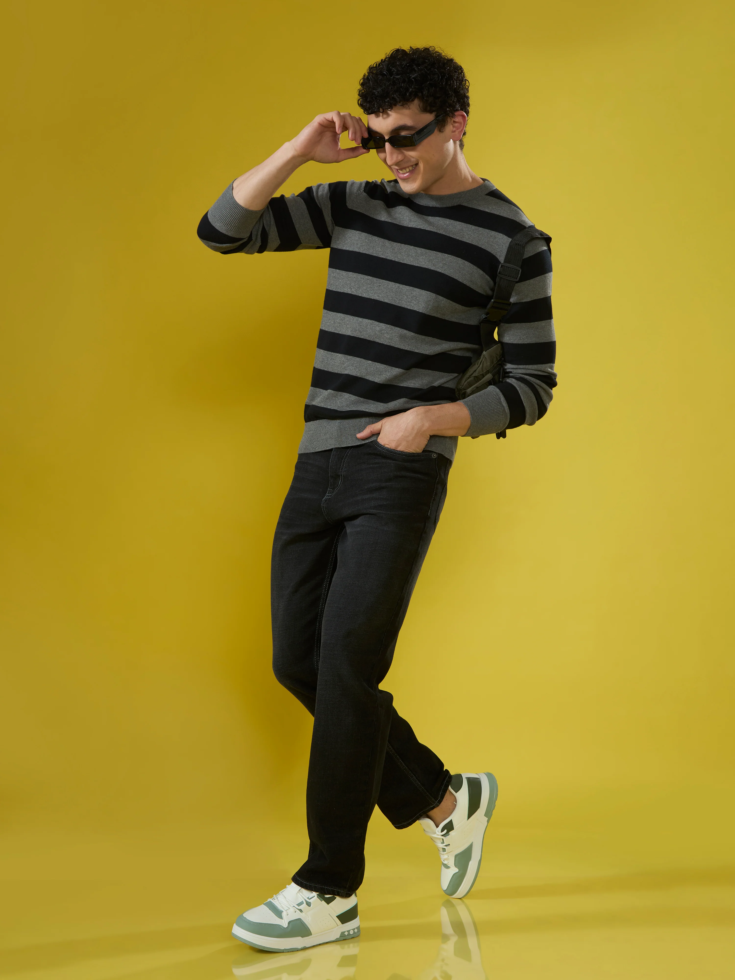 Piers - Striped Sweater Tee- Black - Image 2