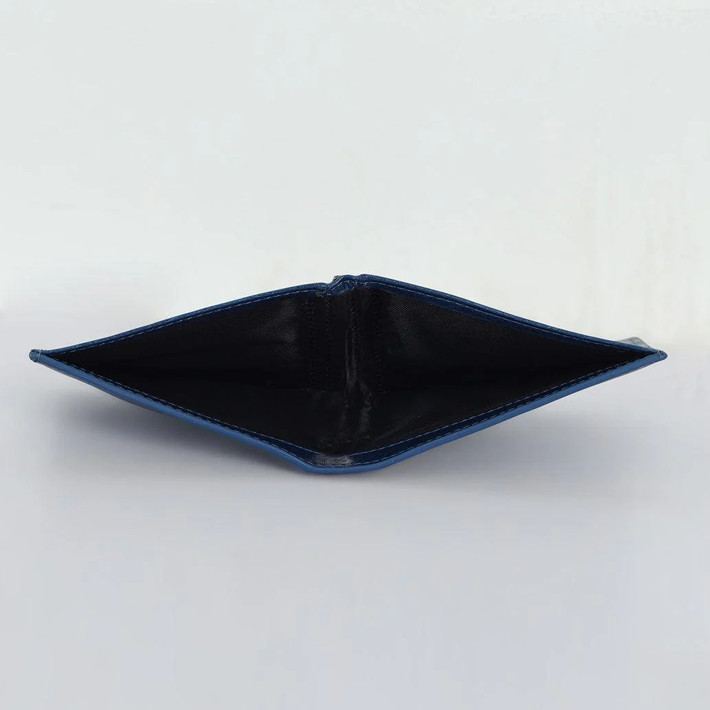 Two Folding Genuine Leather Money Clip Card Holder Wallet - Agate Blue - Image 3