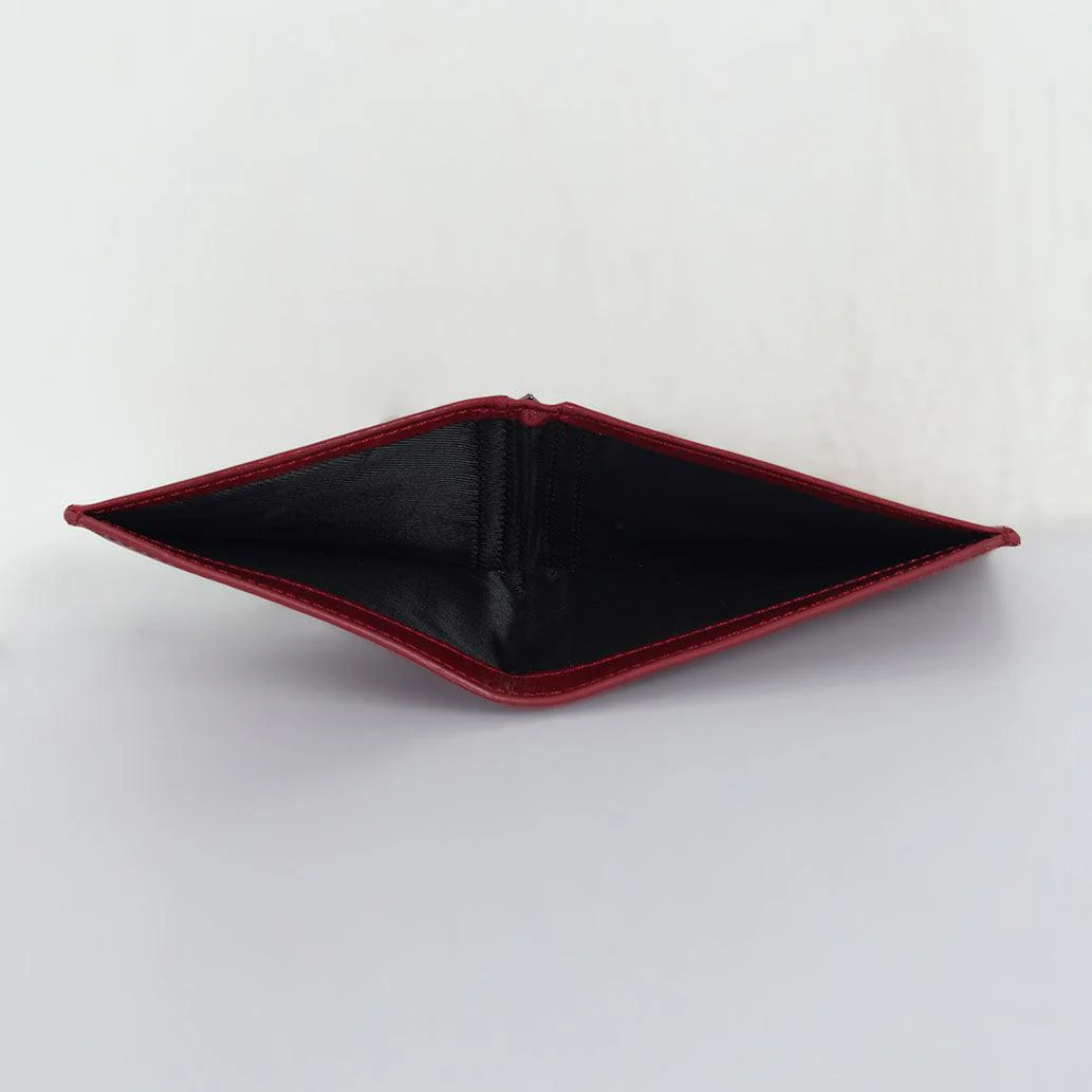 Two Folding Genuine Leather Money Clip Card Holder Wallet - Red - Image 3