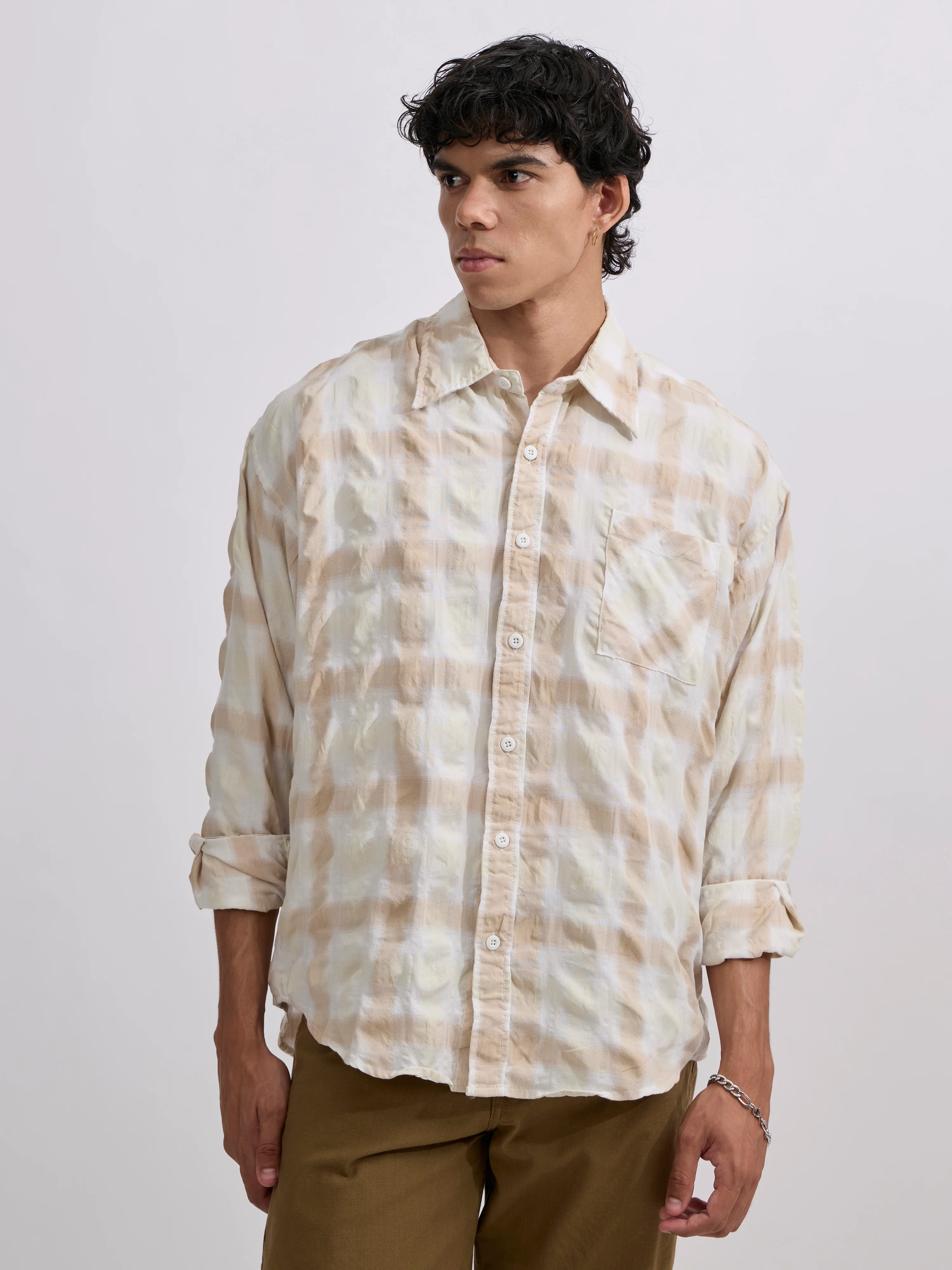 Pulse Tee - Checks Shirt - Light Beige - Image 4