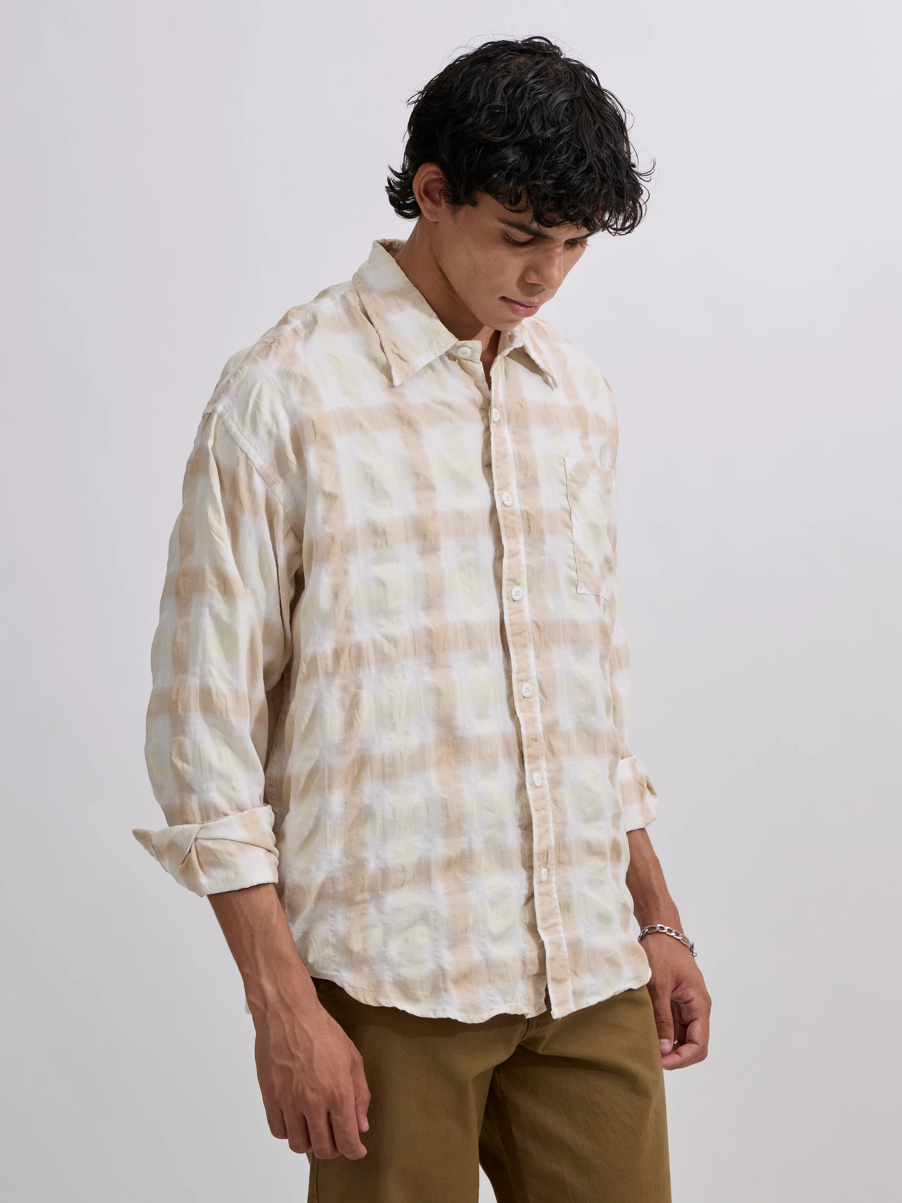 Pulse Tee - Checks Shirt - Light Beige - Image 5