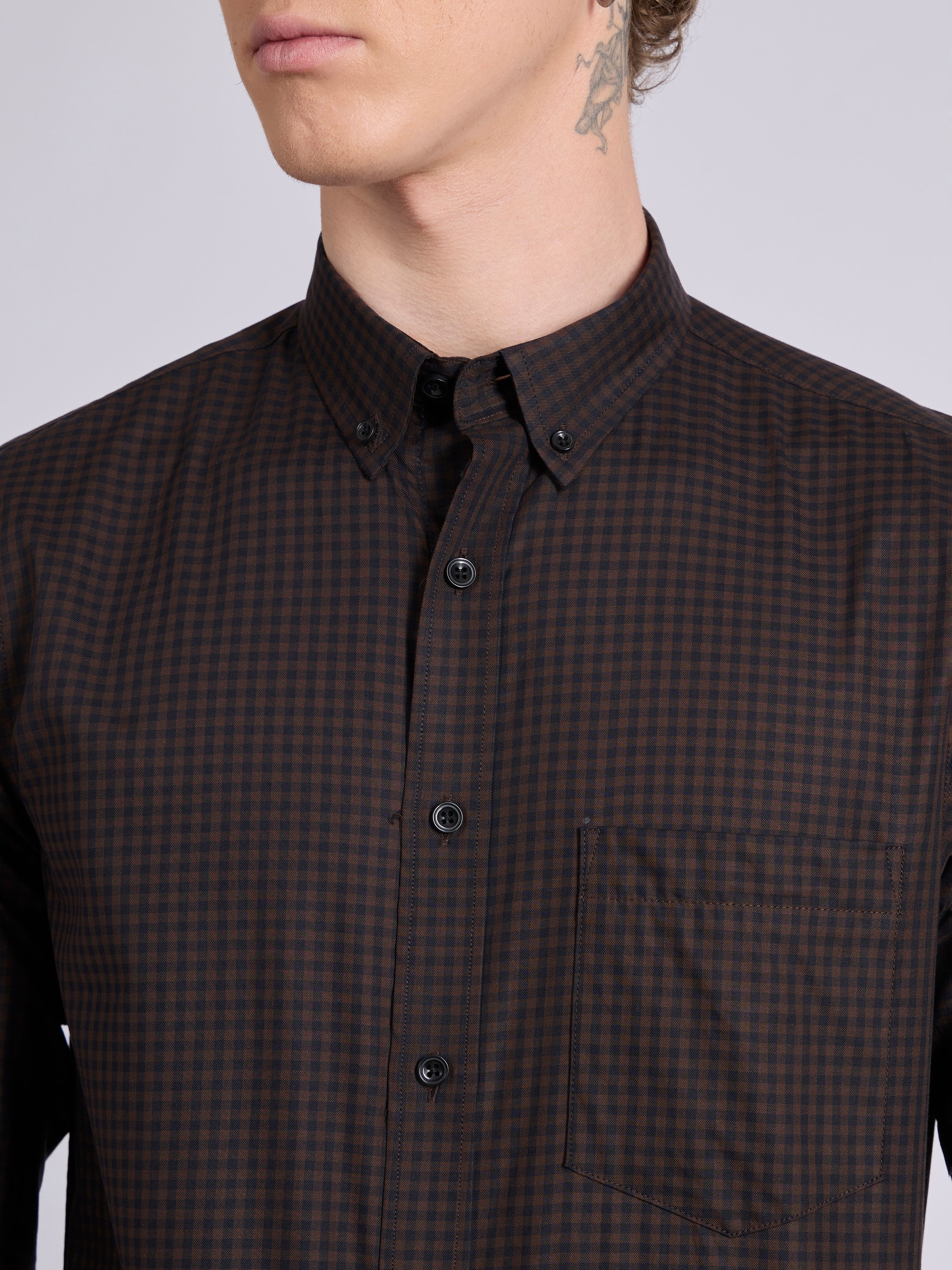 Quint - Micro Check Shirt - Dark Brown - Image 3