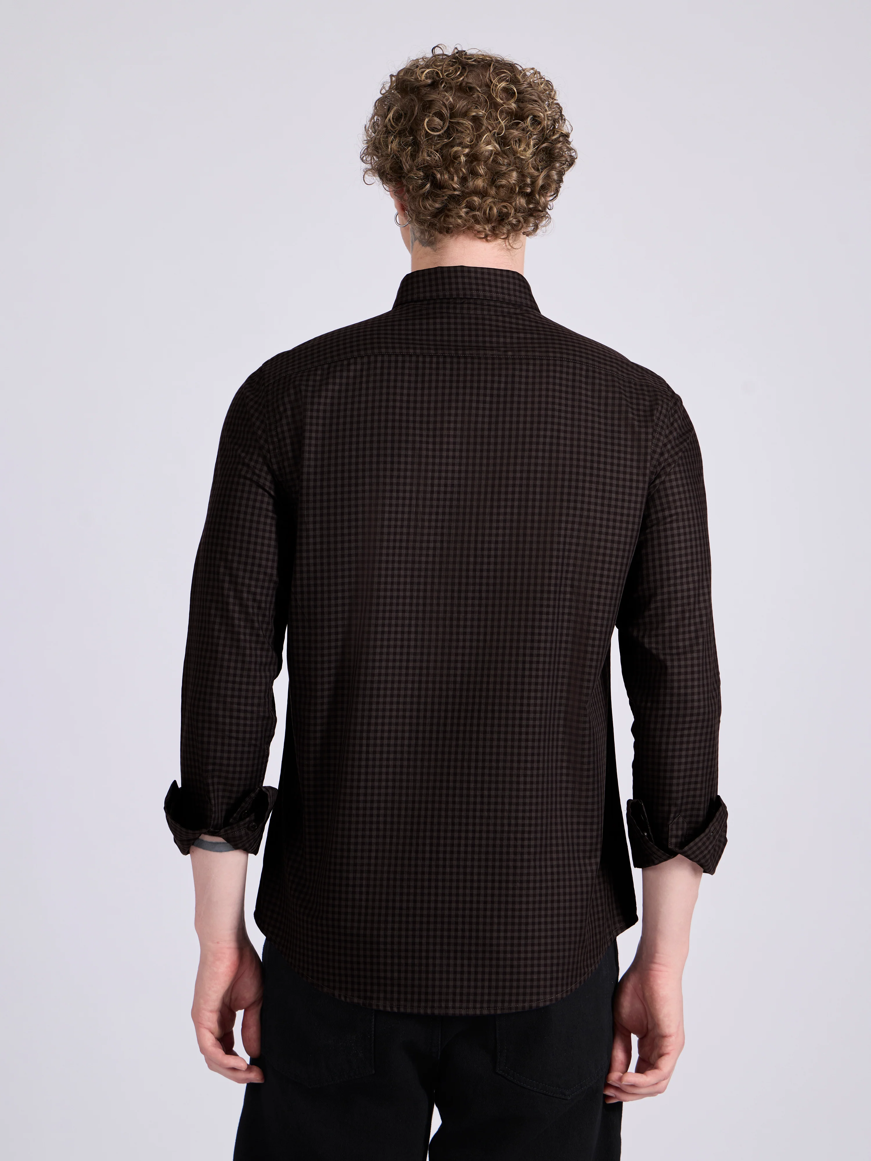 Quint - Micro Check Shirt - Dark Brown - Image 6