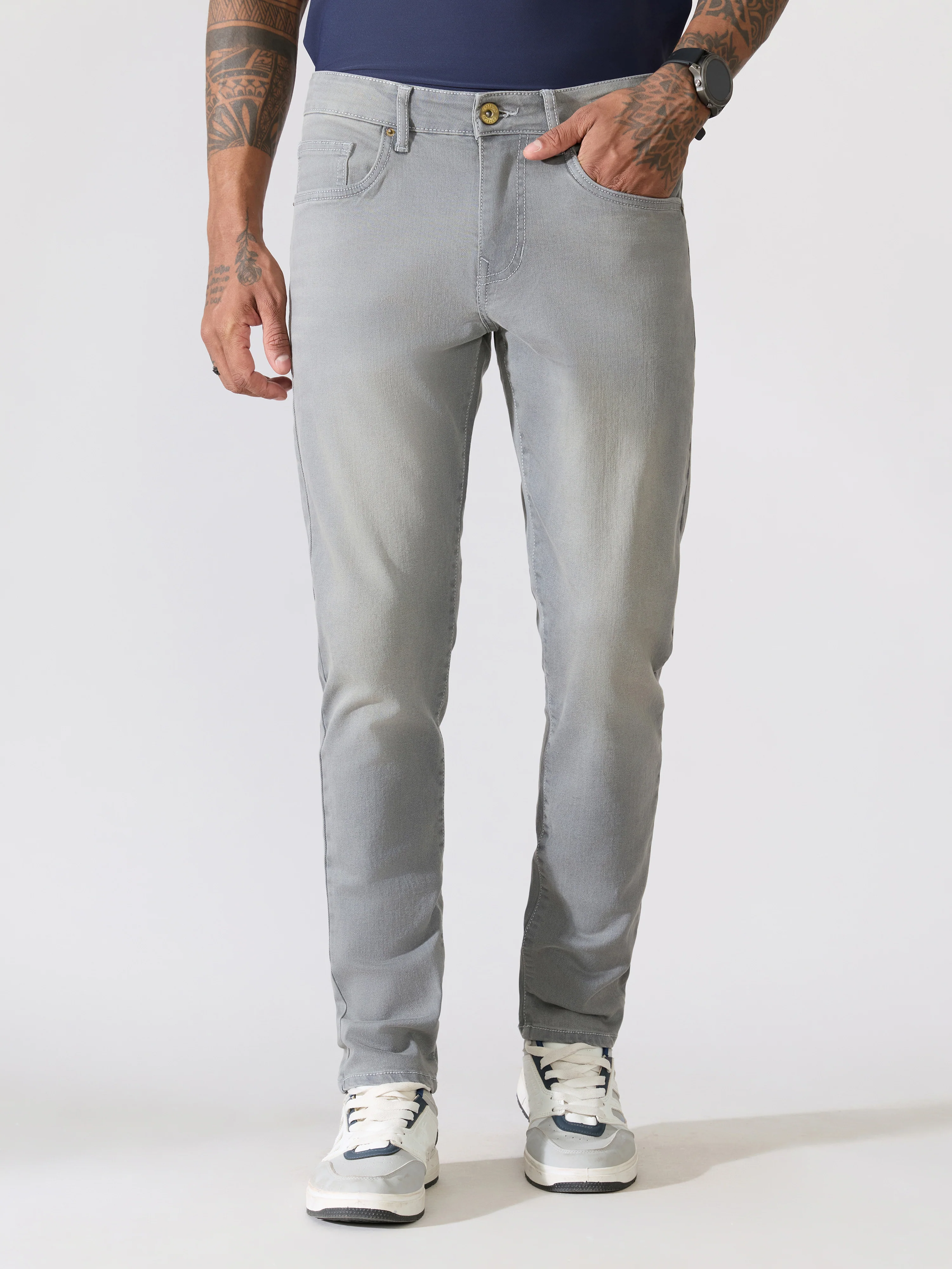 Rafin - Grey Skinny Fit Jeans - Image 4