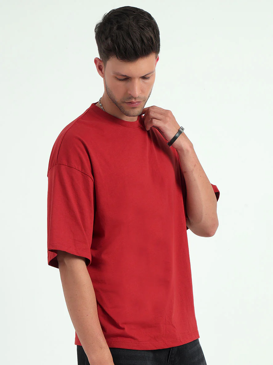 Red Baggy Fit Round Neck T-Shirt - Image 4