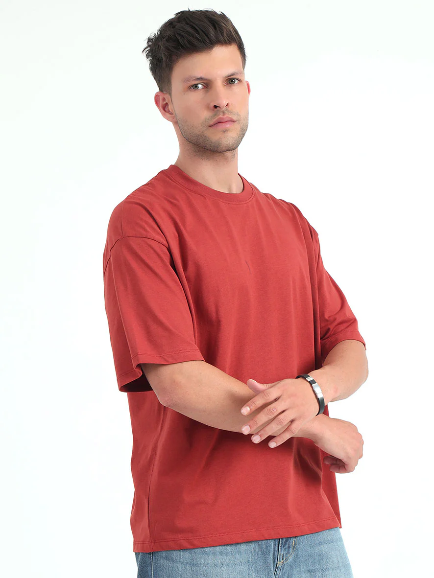 Rust Red Baggy Fit Round Neck T-Shirt - Image 3