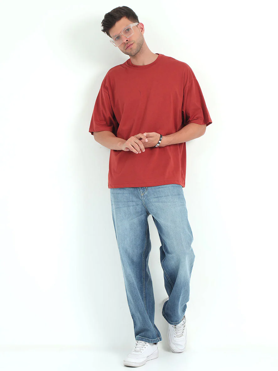 Rust Red Baggy Fit Round Neck T-Shirt - Image 6