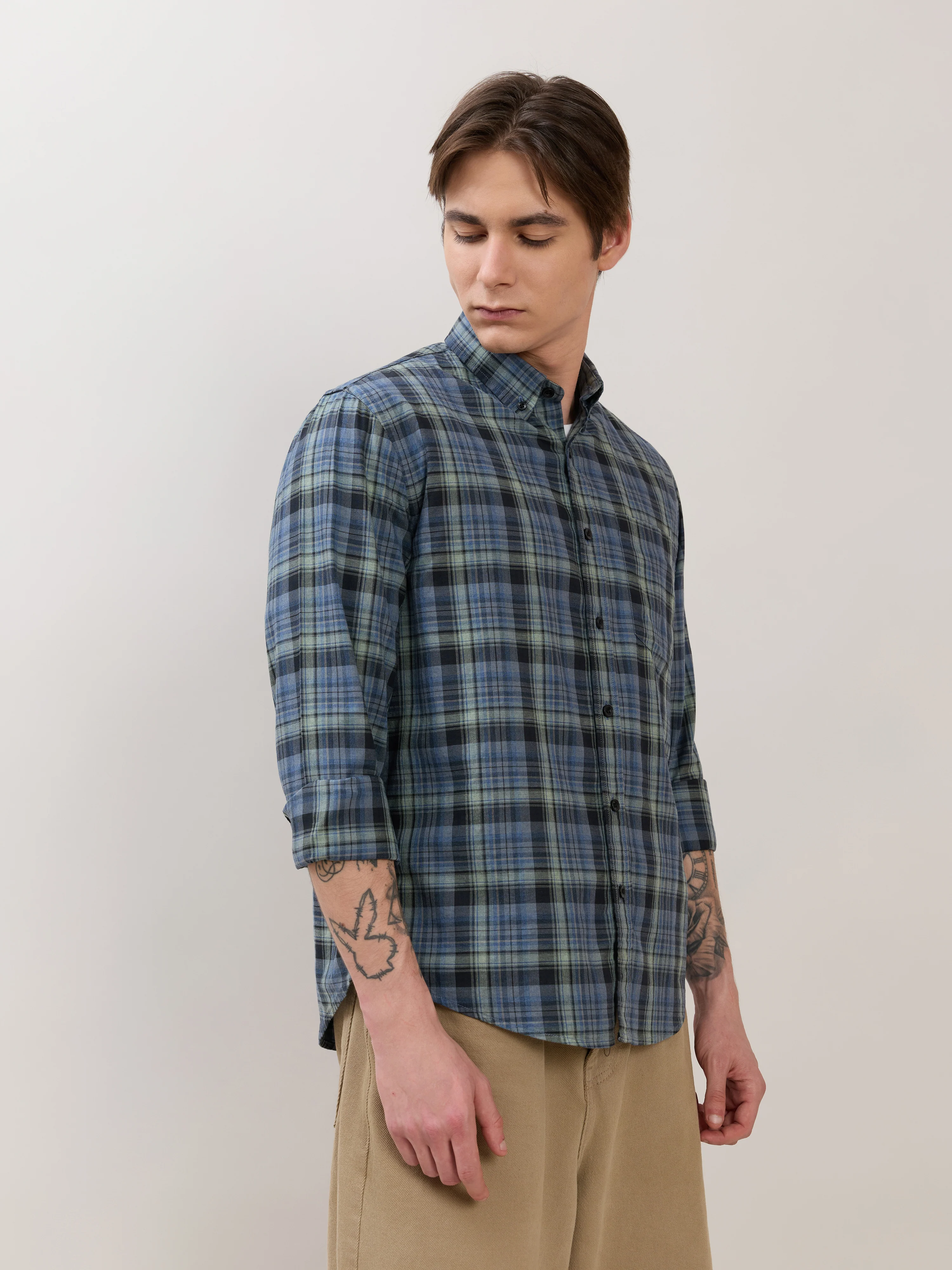 Sanana - Melange Checks Shirt - Blue - Image 4