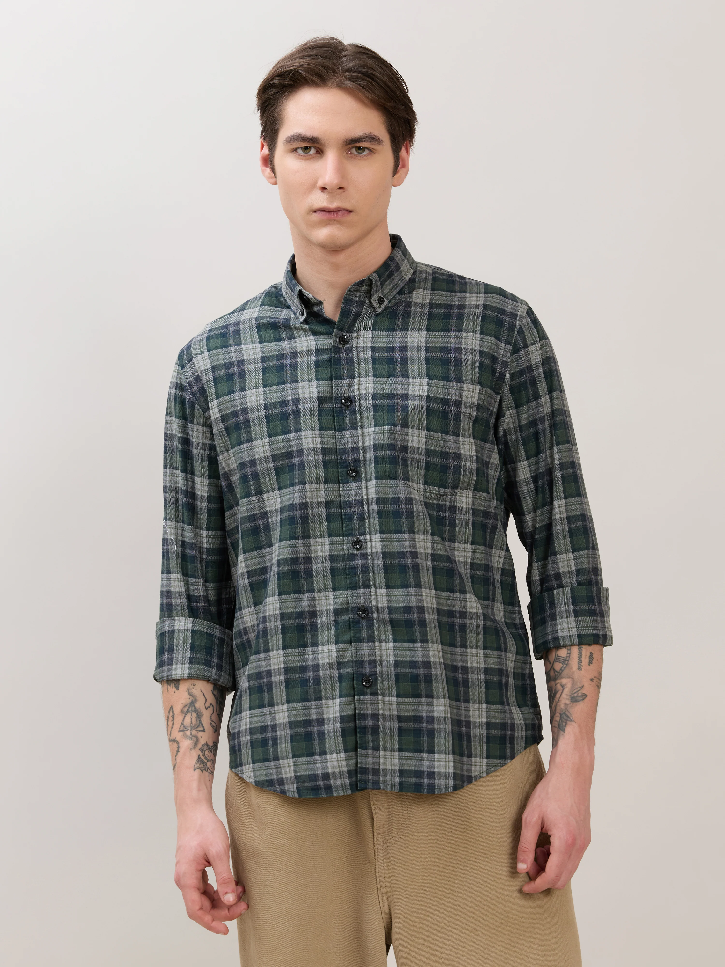 Sanana - Melange Checks Shirt - Green - Image 4