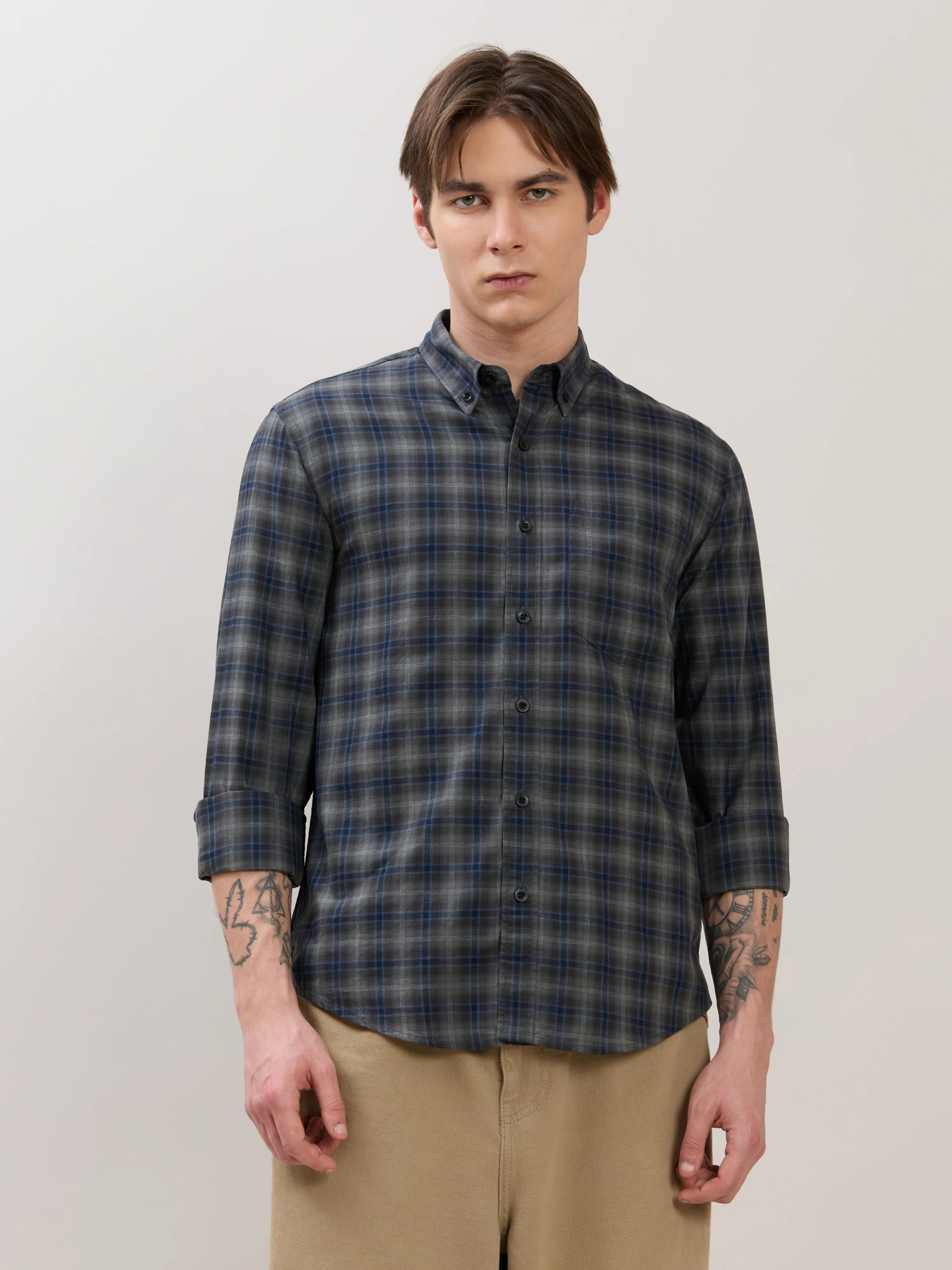 Sanana - Melange Checks Shirt - Grey - Image 4