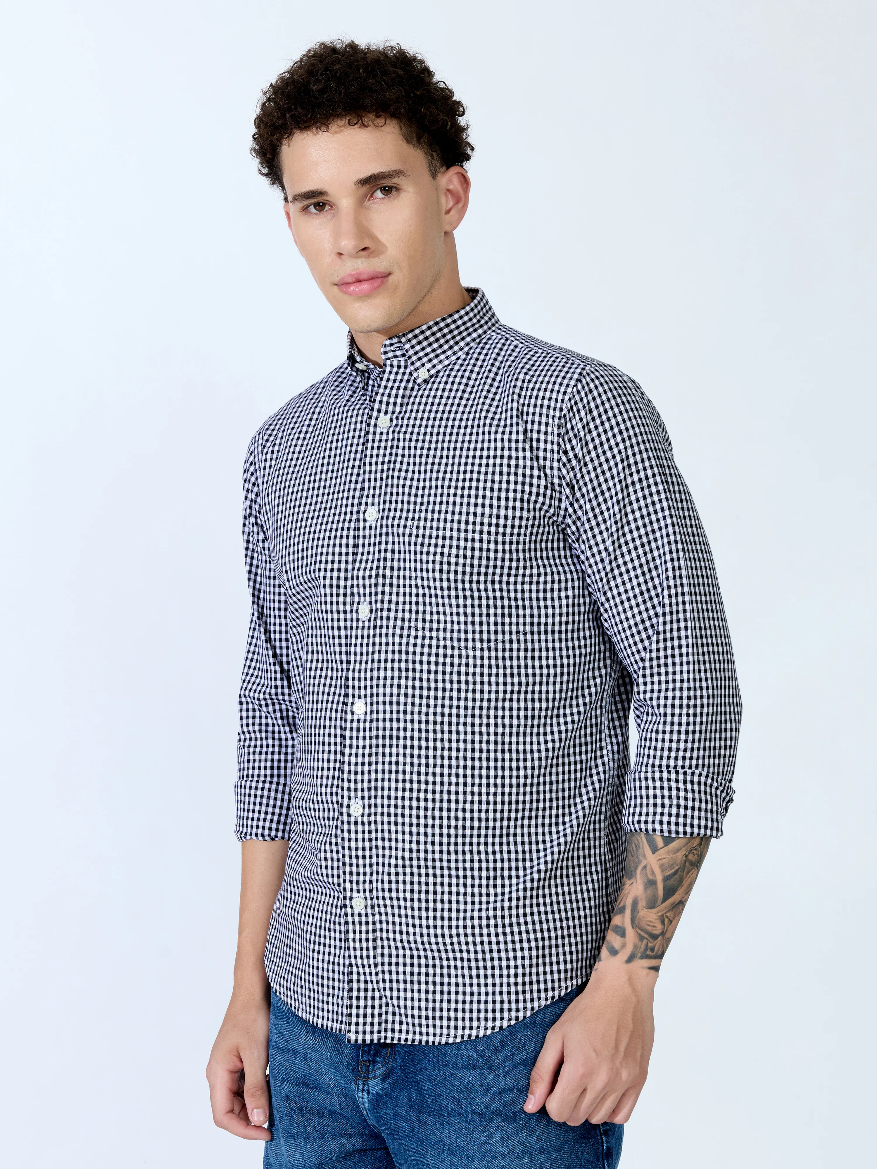 Sara - 100% Cotton Gingham Shirt - Black