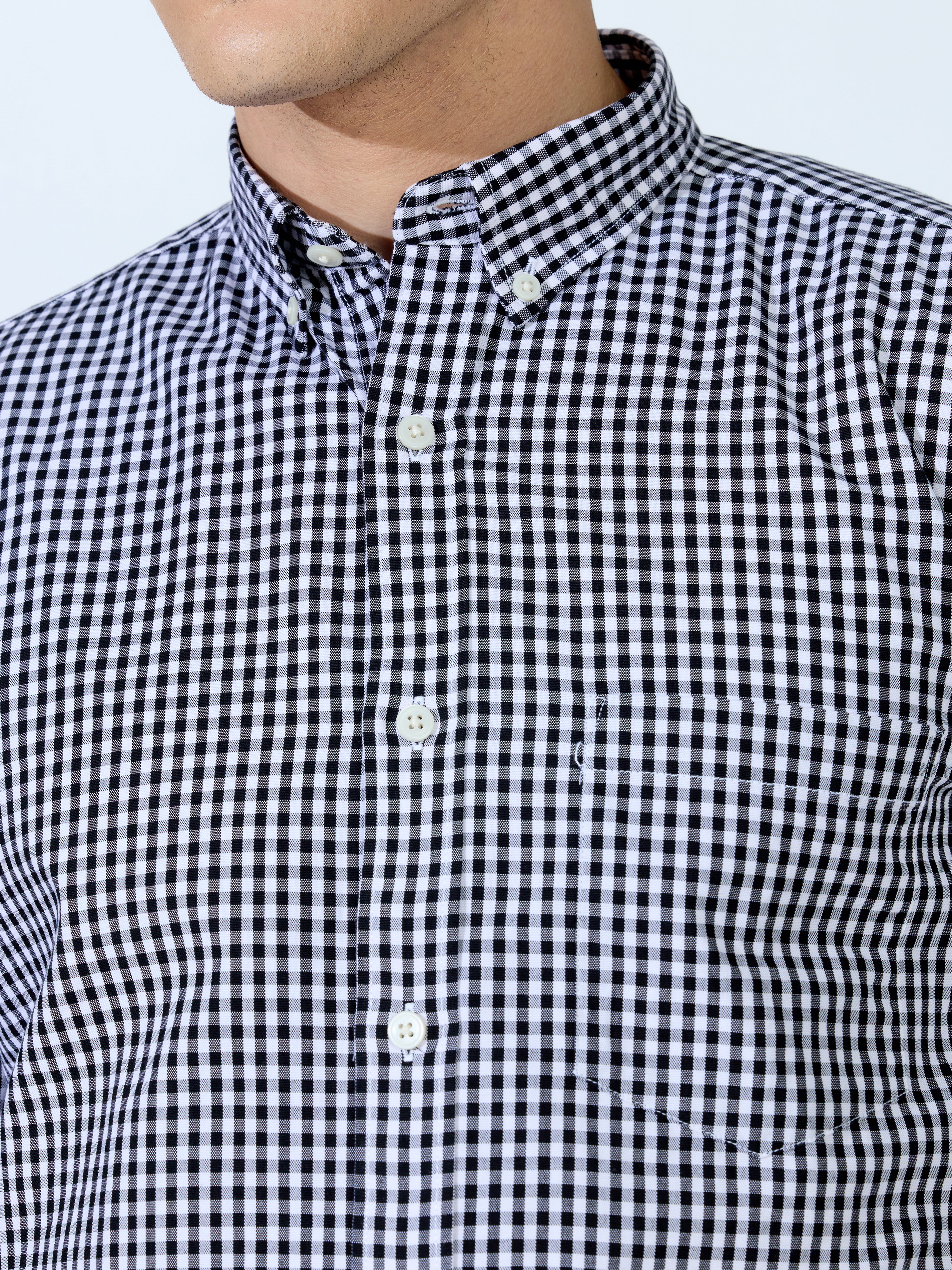 Sara - 100% Cotton Gingham Shirt - Black - Image 3