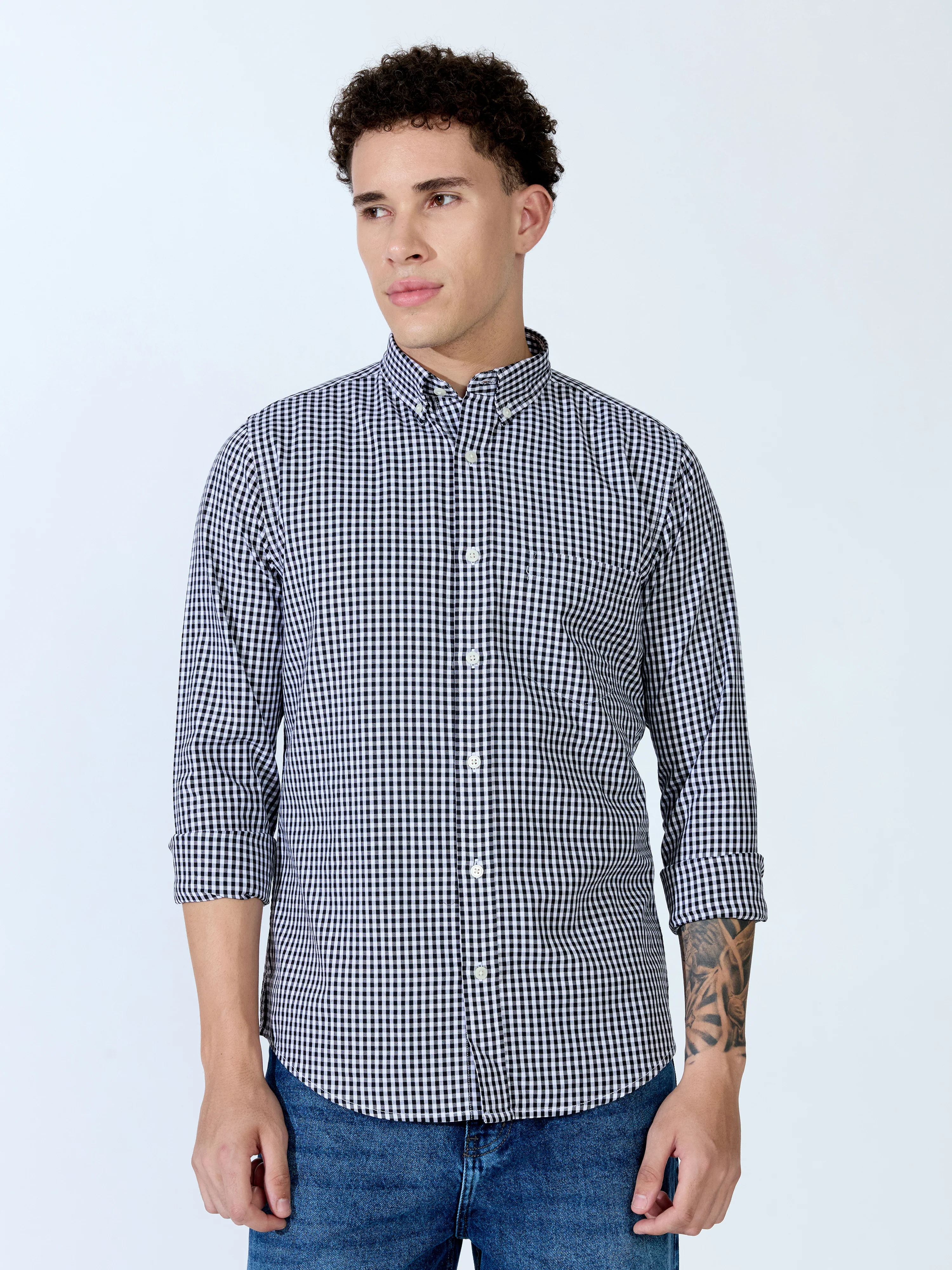 Sara - 100% Cotton Gingham Shirt - Black - Image 5