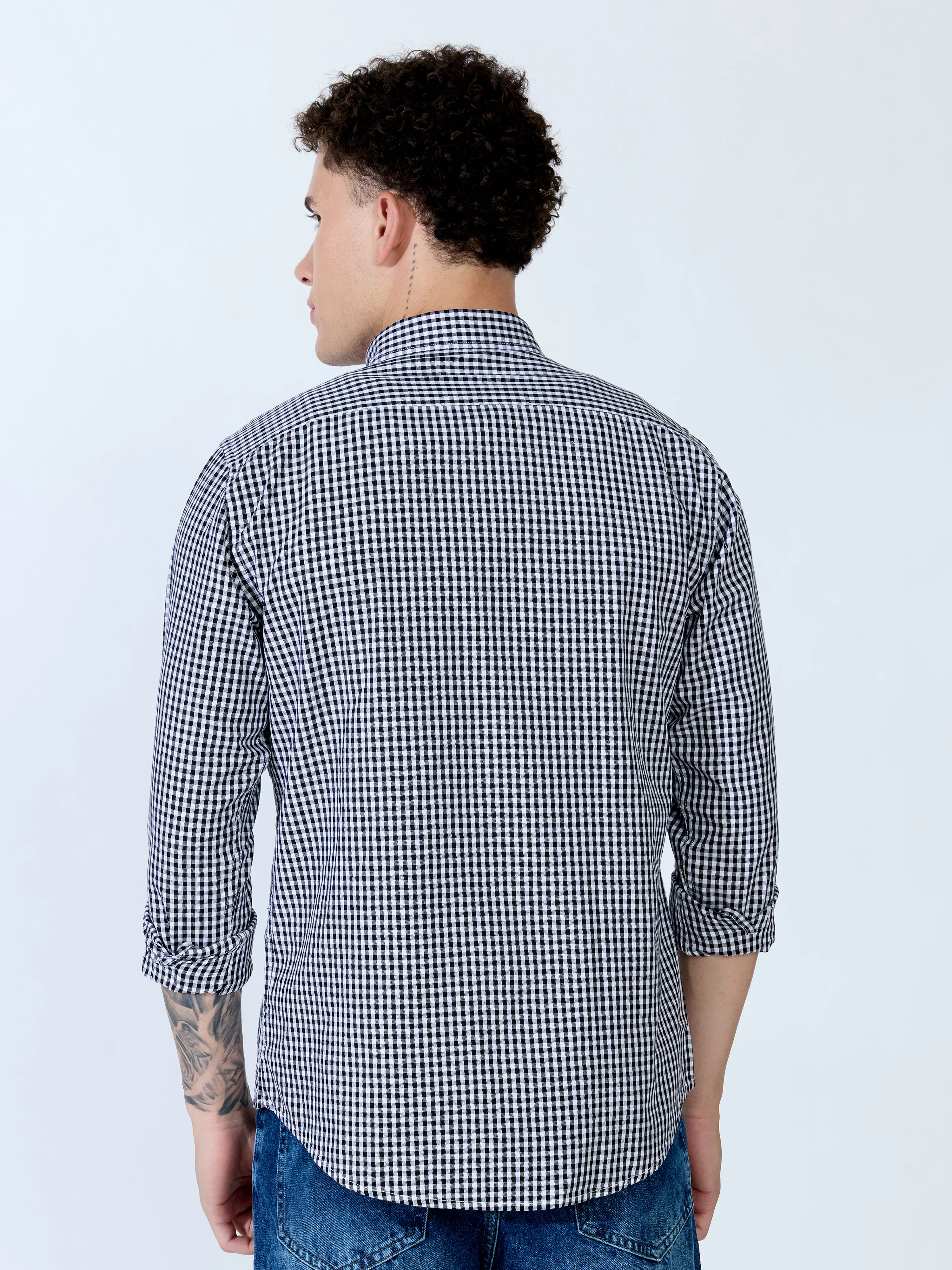 Sara - 100% Cotton Gingham Shirt - Black - Image 6