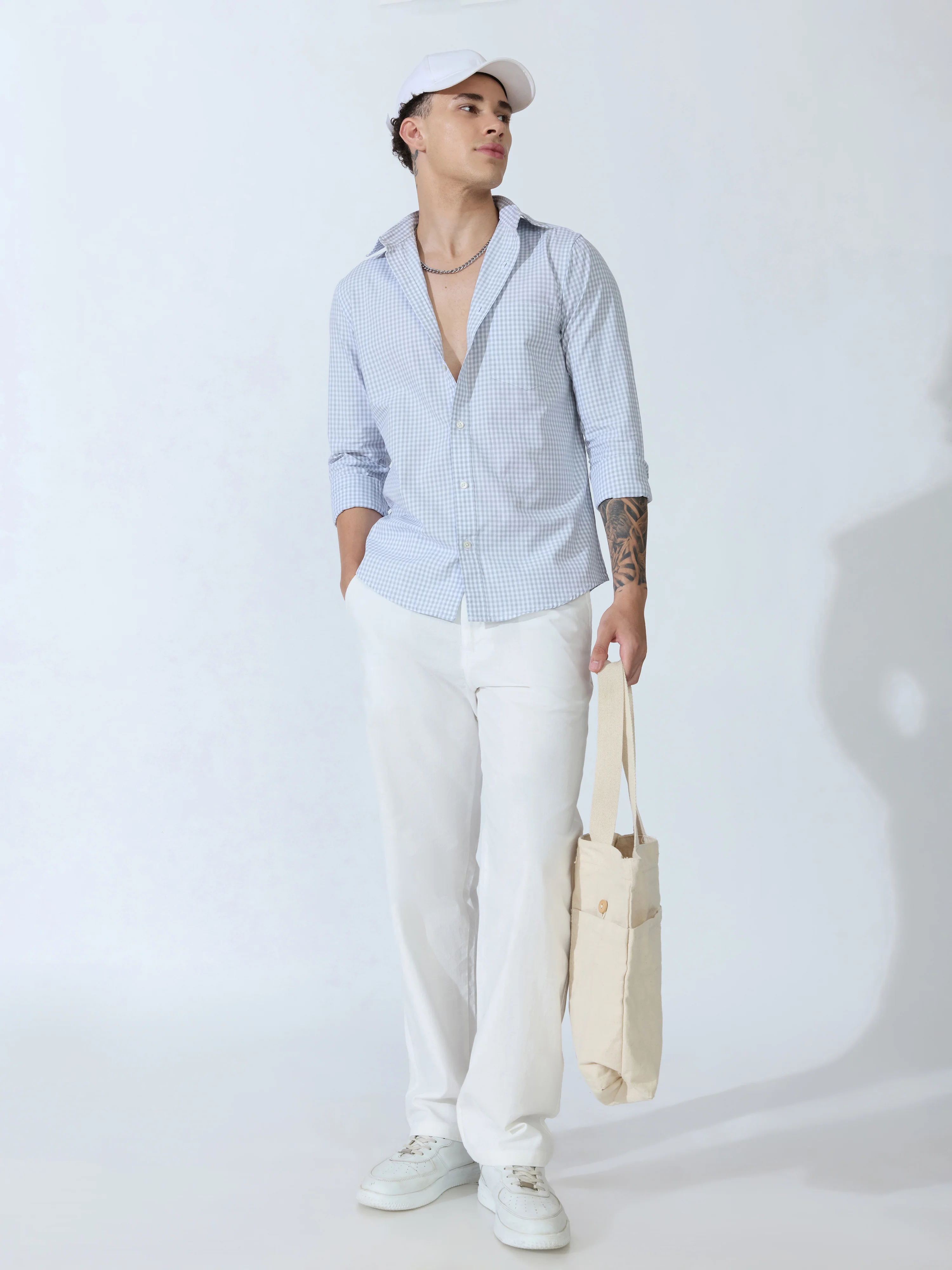 Sara - 100% Cotton Gingham Shirt - Light Grey - Image 2