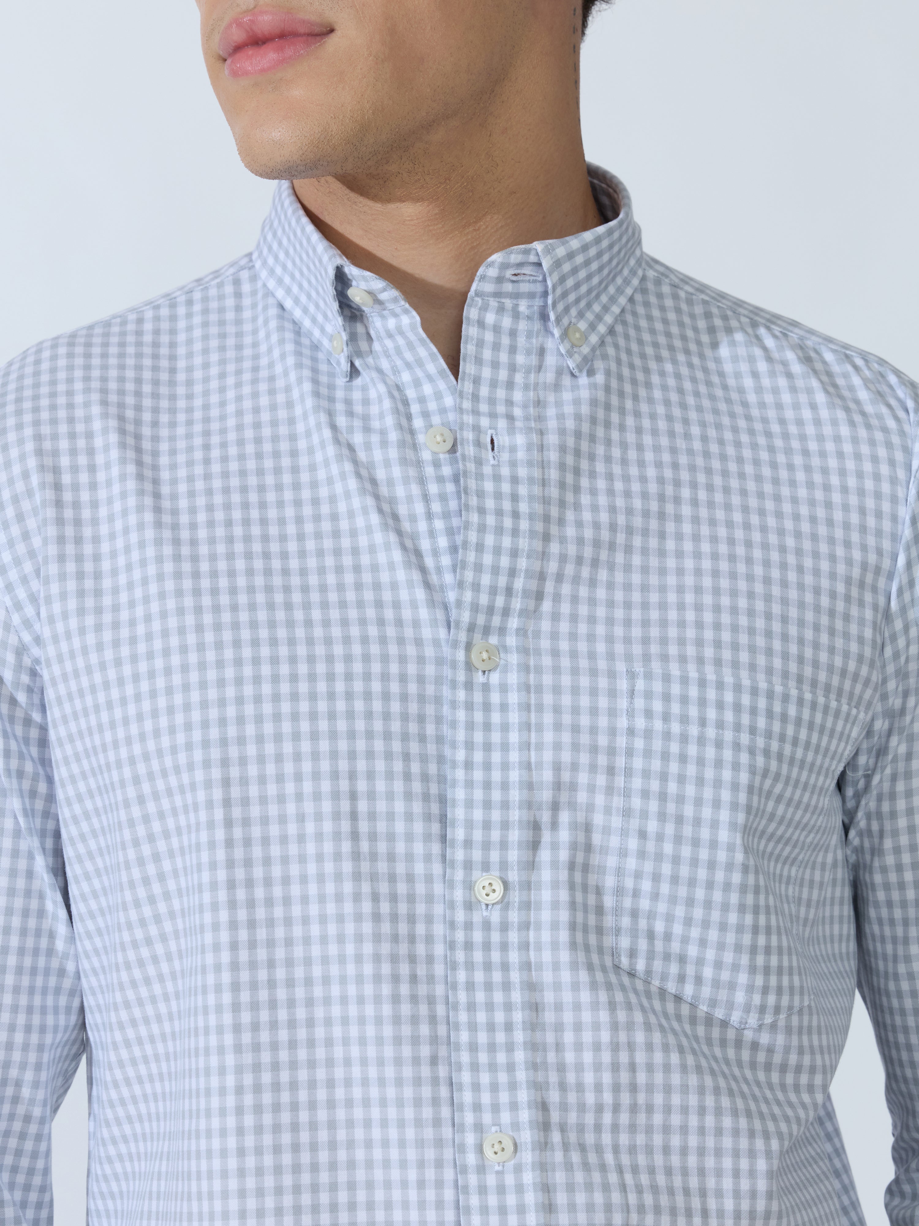 Sara - 100% Cotton Gingham Shirt - Light Grey - Image 3