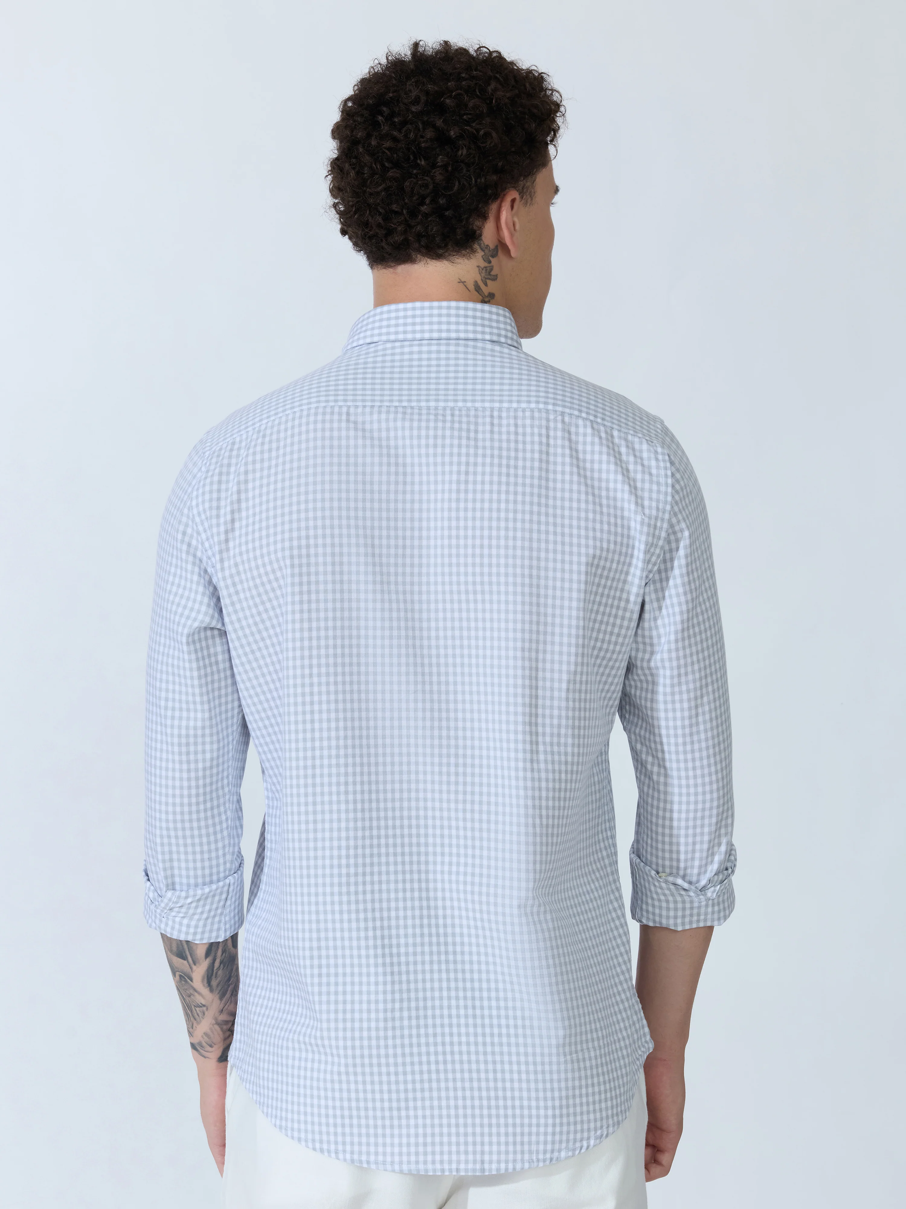 Sara - 100% Cotton Gingham Shirt - Light Grey - Image 6